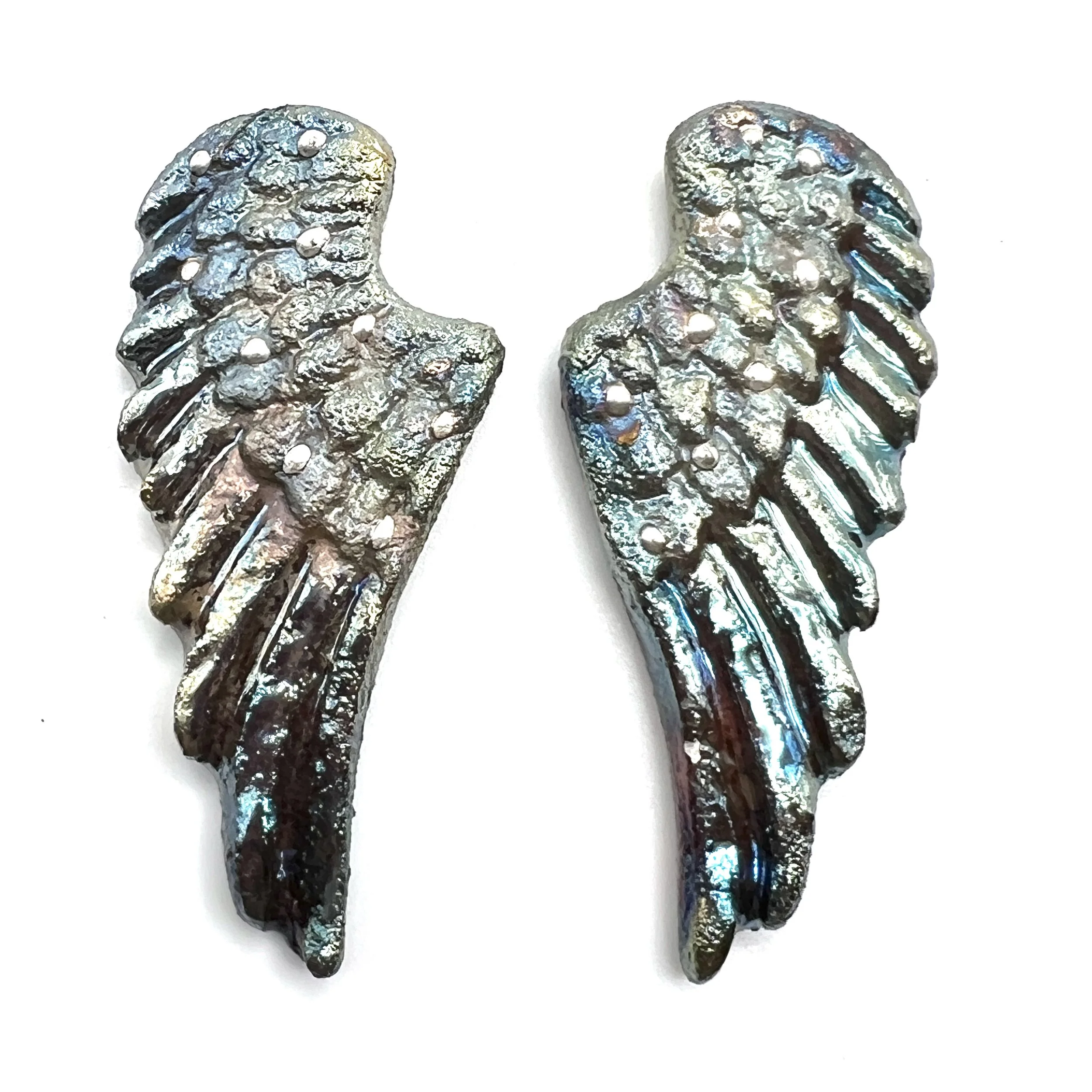 Angel Wings Set of 2 Raku Cabochons Jewelry Supply Handmade by MAKUstudio MAKU raku