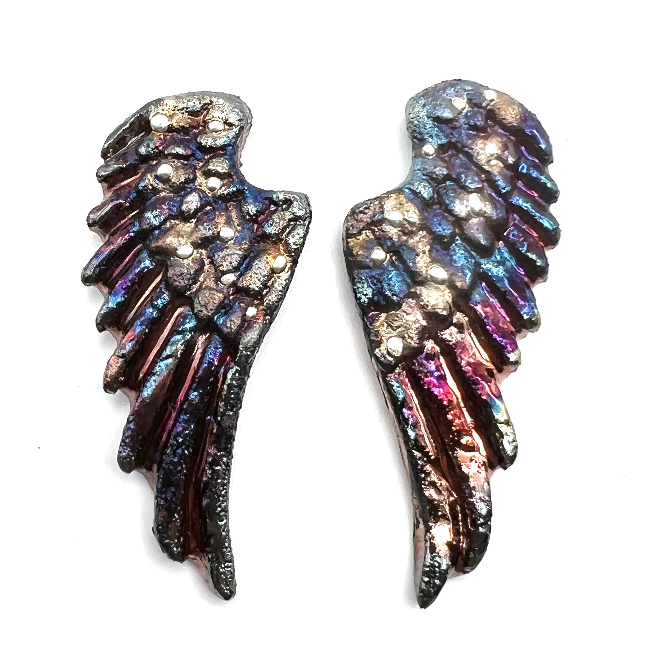 Angel Wings Set of 2 Raku Cabochons Jewelry Supply Handmade by MAKUstudio MAKU raku