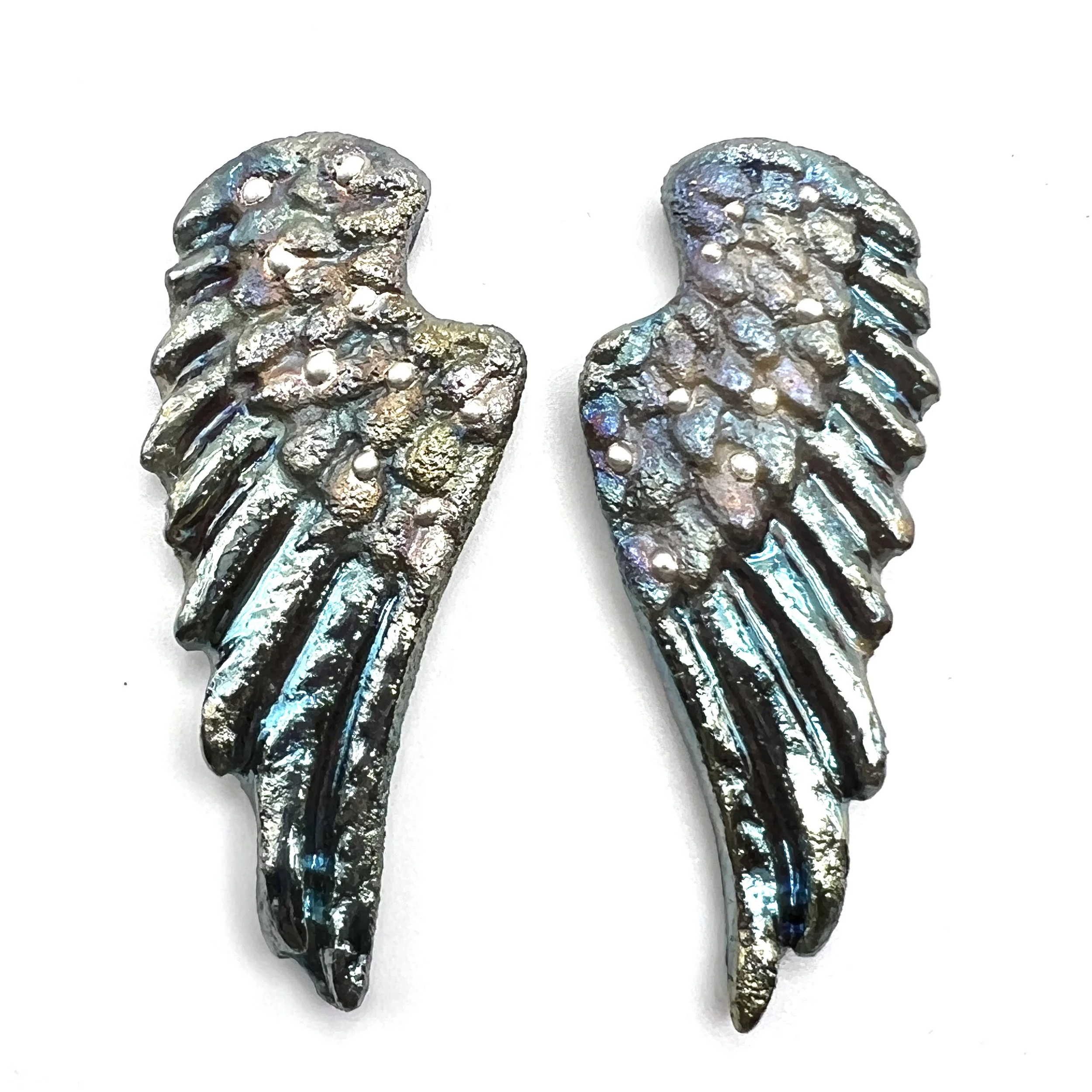 Angel Wings Set of 2 Raku Cabochons Jewelry Supply Handmade by MAKUstudio MAKU raku