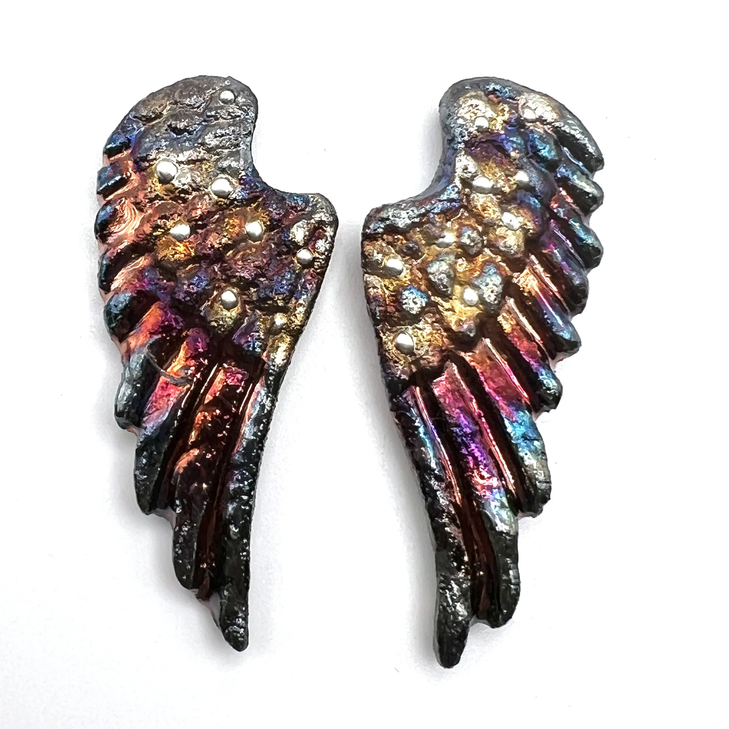 Angel Wings Set of 2 Raku Cabochons Jewelry Supply Handmade by MAKUstudio MAKU raku