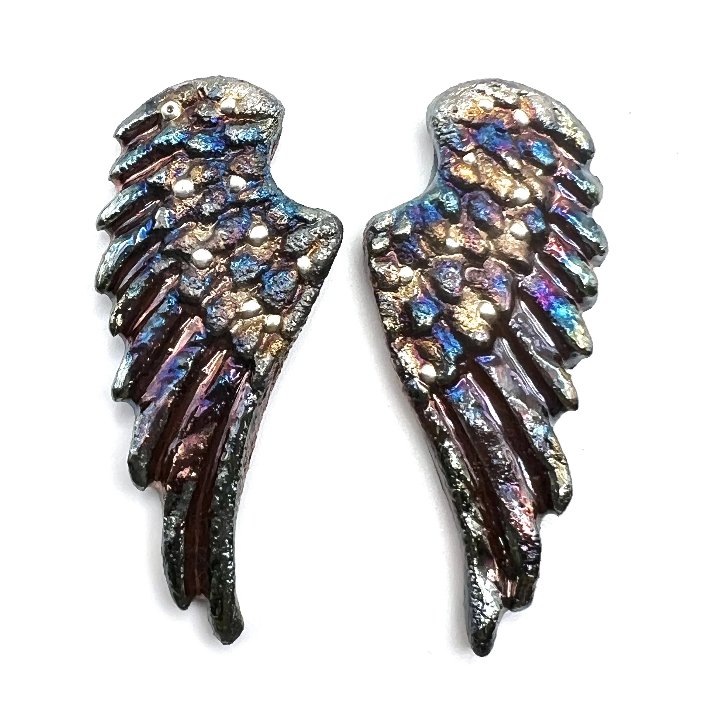 Angel Wings Set of 2 Raku Cabochons Jewelry Supply Handmade by MAKUstudio MAKU raku