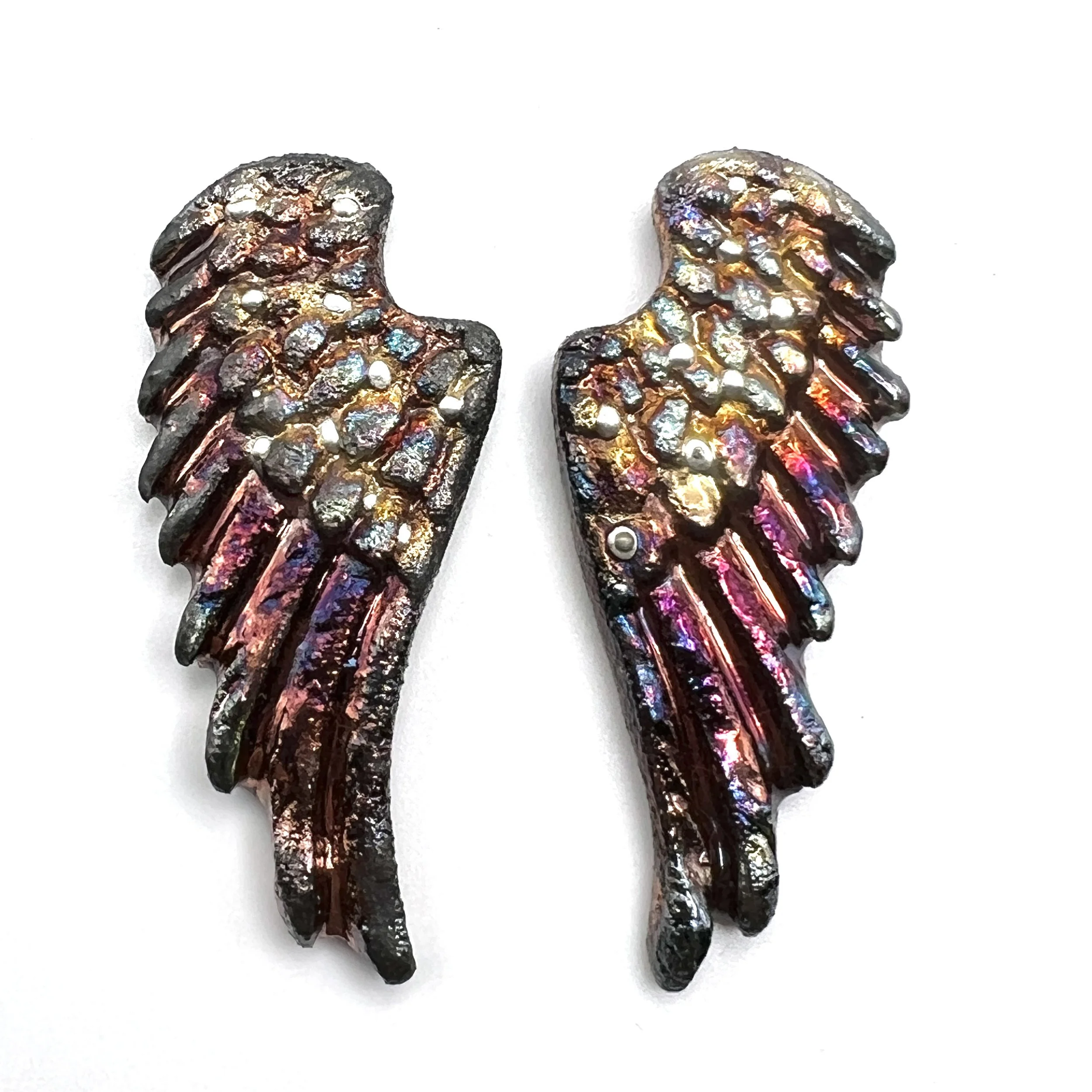 Angel Wings Set of 2 Raku Cabochons Jewelry Supply Handmade by MAKUstudio MAKU raku