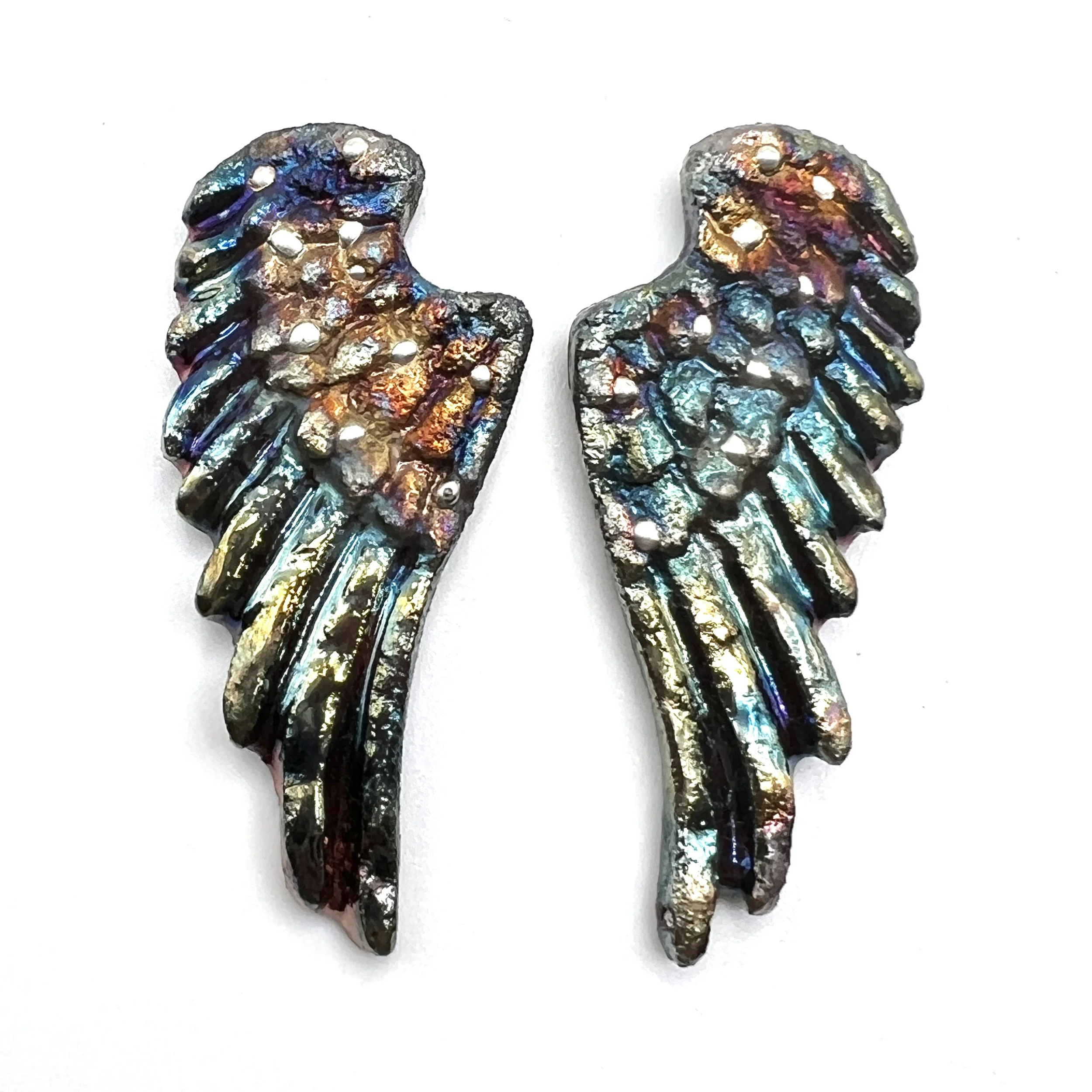 Angel Wings Set of 2 Raku Cabochons Jewelry Supply Handmade by MAKUstudio MAKU raku