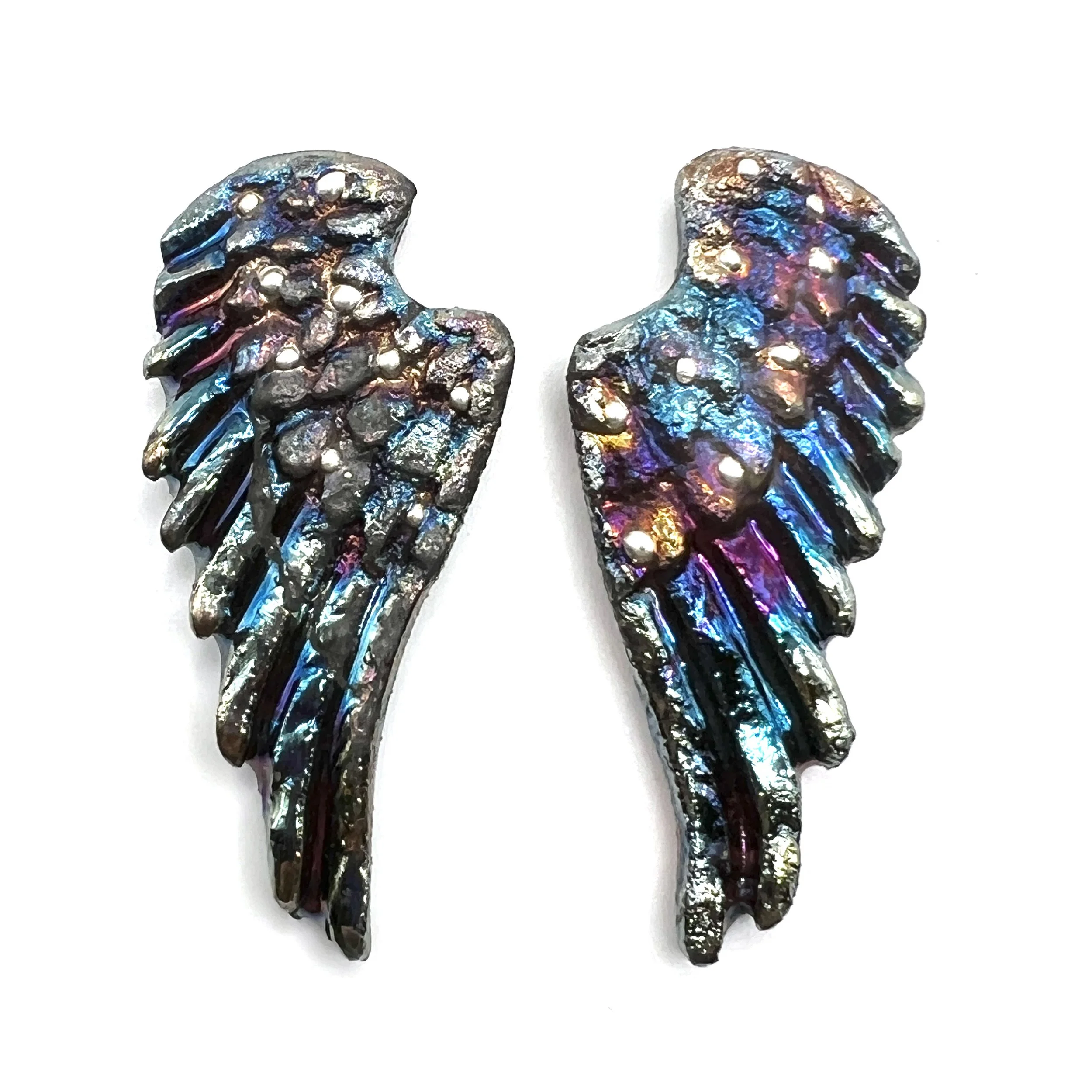 Angel Wings Set of 2 Raku Cabochons Jewelry Supply Handmade by MAKUstudio MAKU raku
