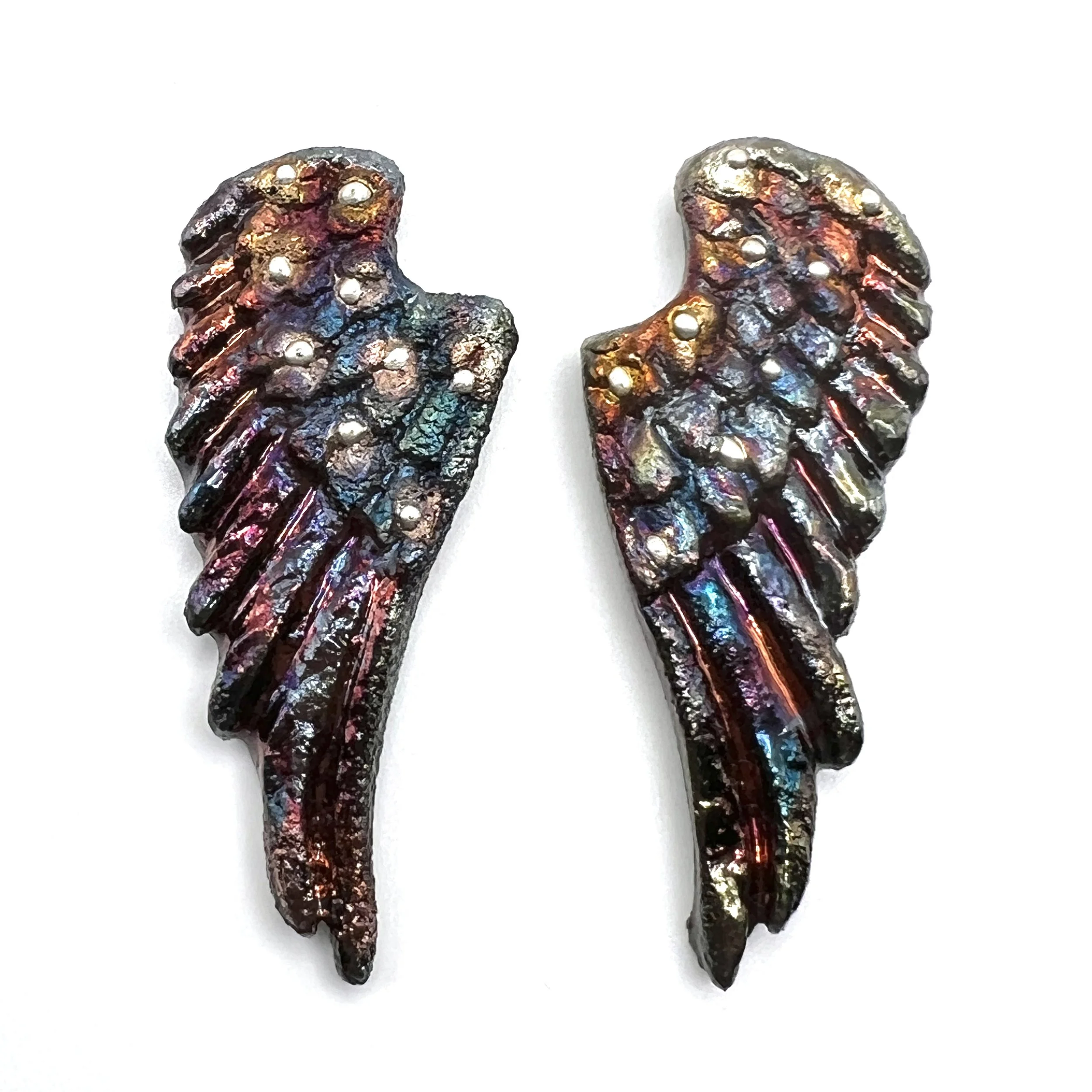 Angel Wings Set of 2 Raku Cabochons Jewelry Supply Handmade by MAKUstudio MAKU raku