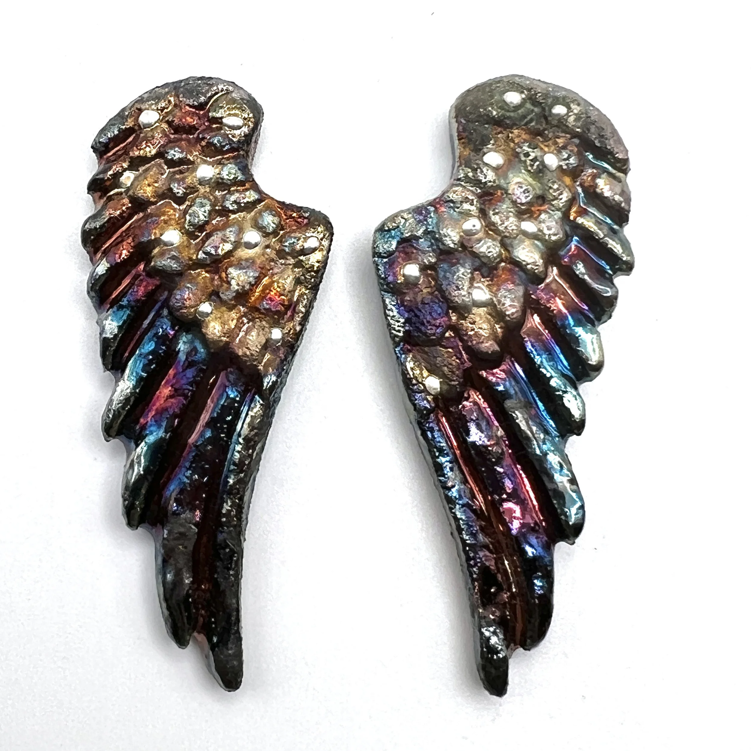 Angel Wings Set of 2 Raku Cabochons Jewelry Supply Handmade by MAKUstudio MAKU raku