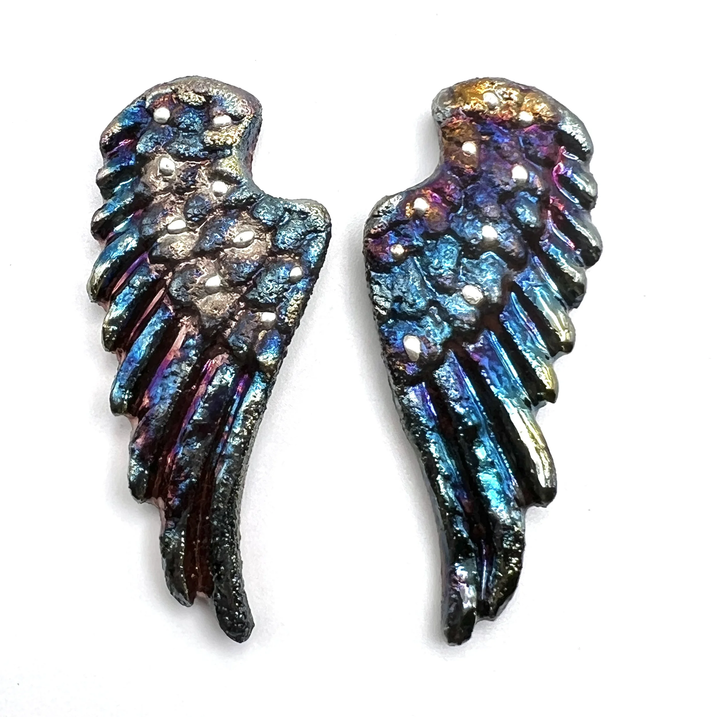 Angel Wings Set of 2 Raku Cabochons Jewelry Supply Handmade by MAKUstudio MAKU raku