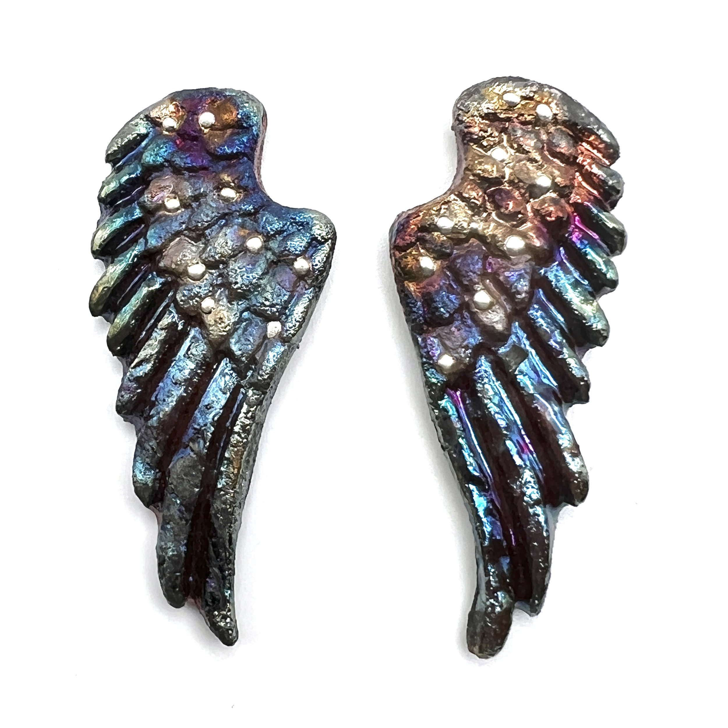 Angel Wings Set of 2 Raku Cabochons Jewelry Supply Handmade by MAKUstudio MAKU raku