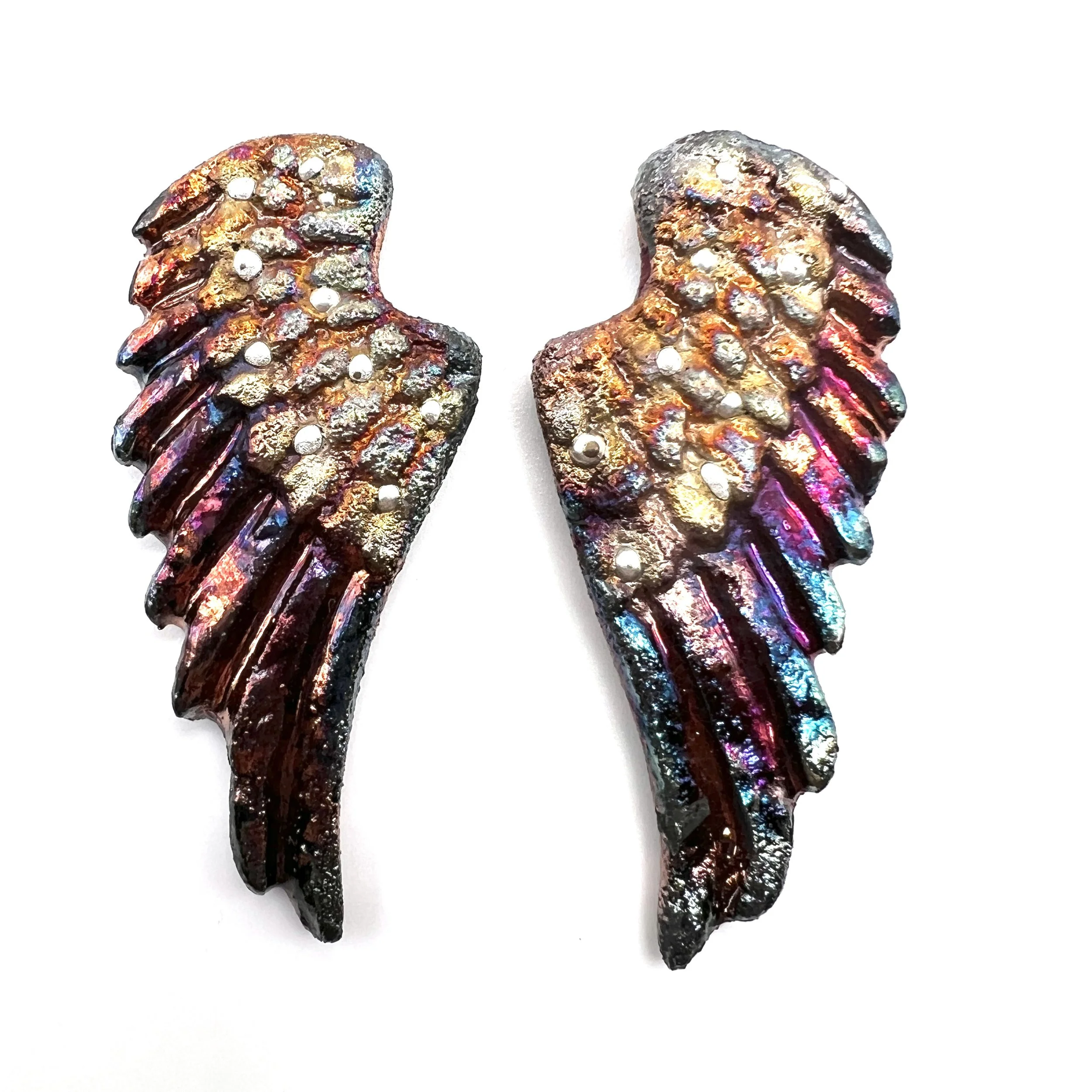 Angel Wings Set of 2 Raku Cabochons Jewelry Supply Handmade by MAKUstudio MAKU raku