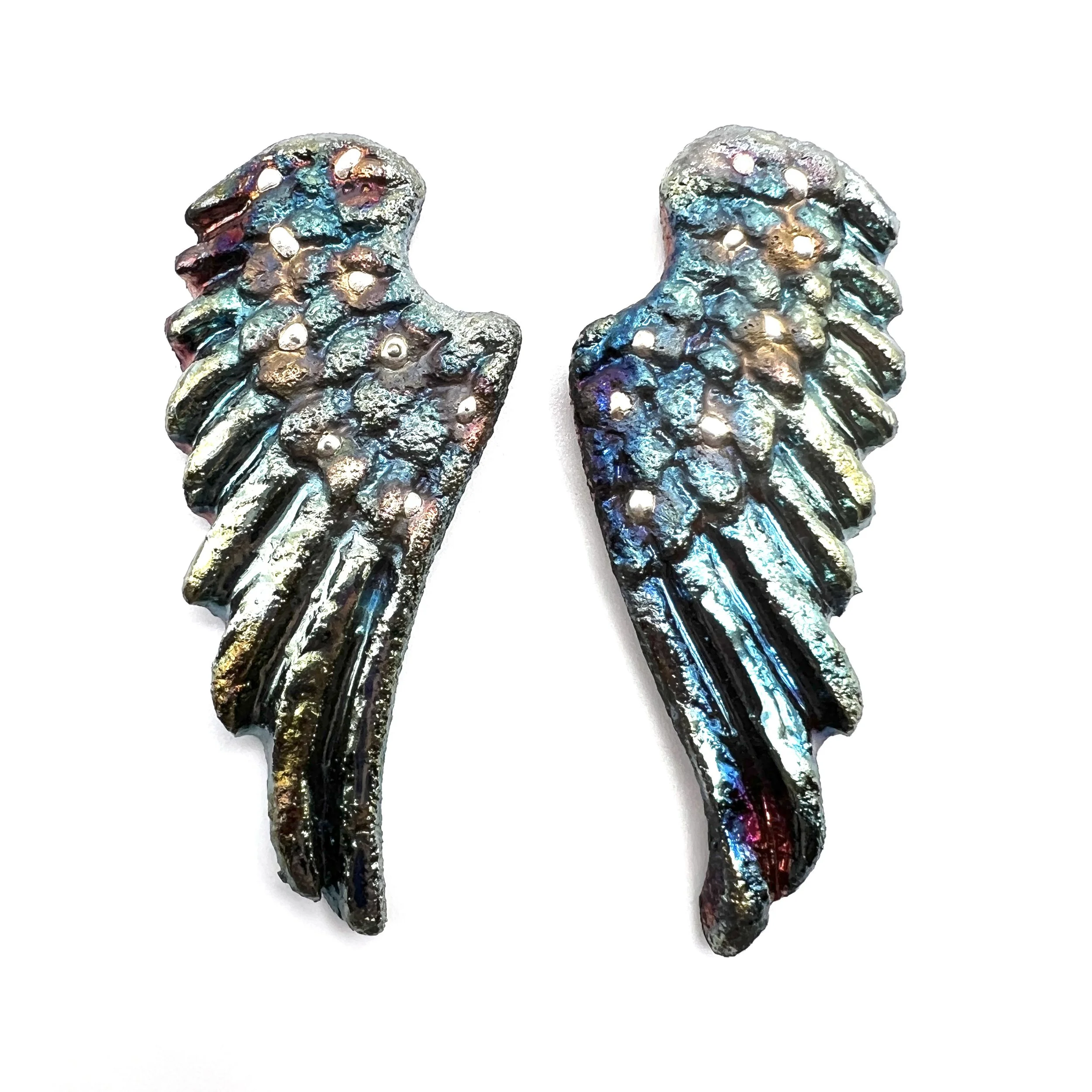 Angel Wings Set of 2 Raku Cabochons Jewelry Supply Handmade by MAKUstudio MAKU raku