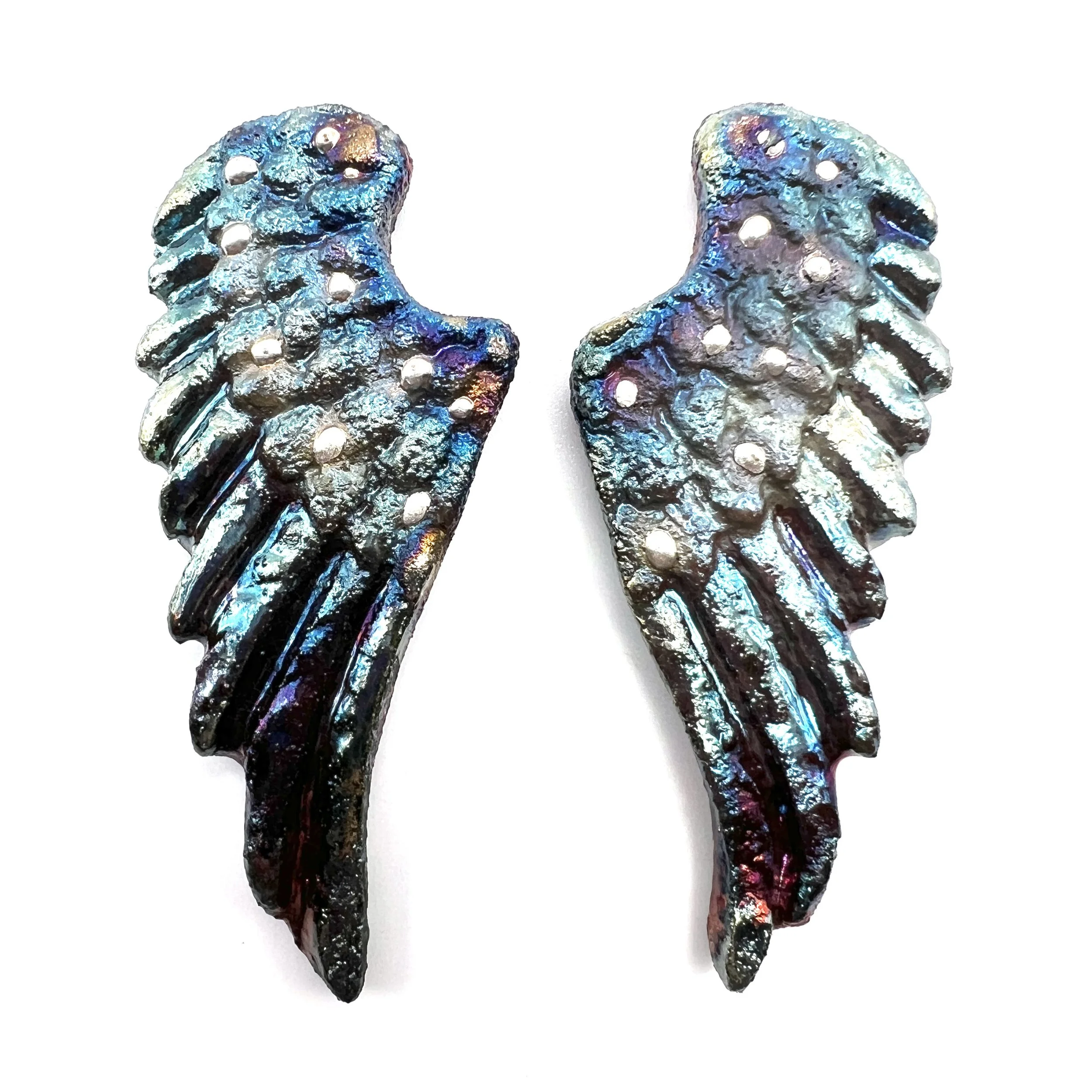 Angel Wings Set of 2 Raku Cabochons Jewelry Supply Handmade by MAKUstudio MAKU raku