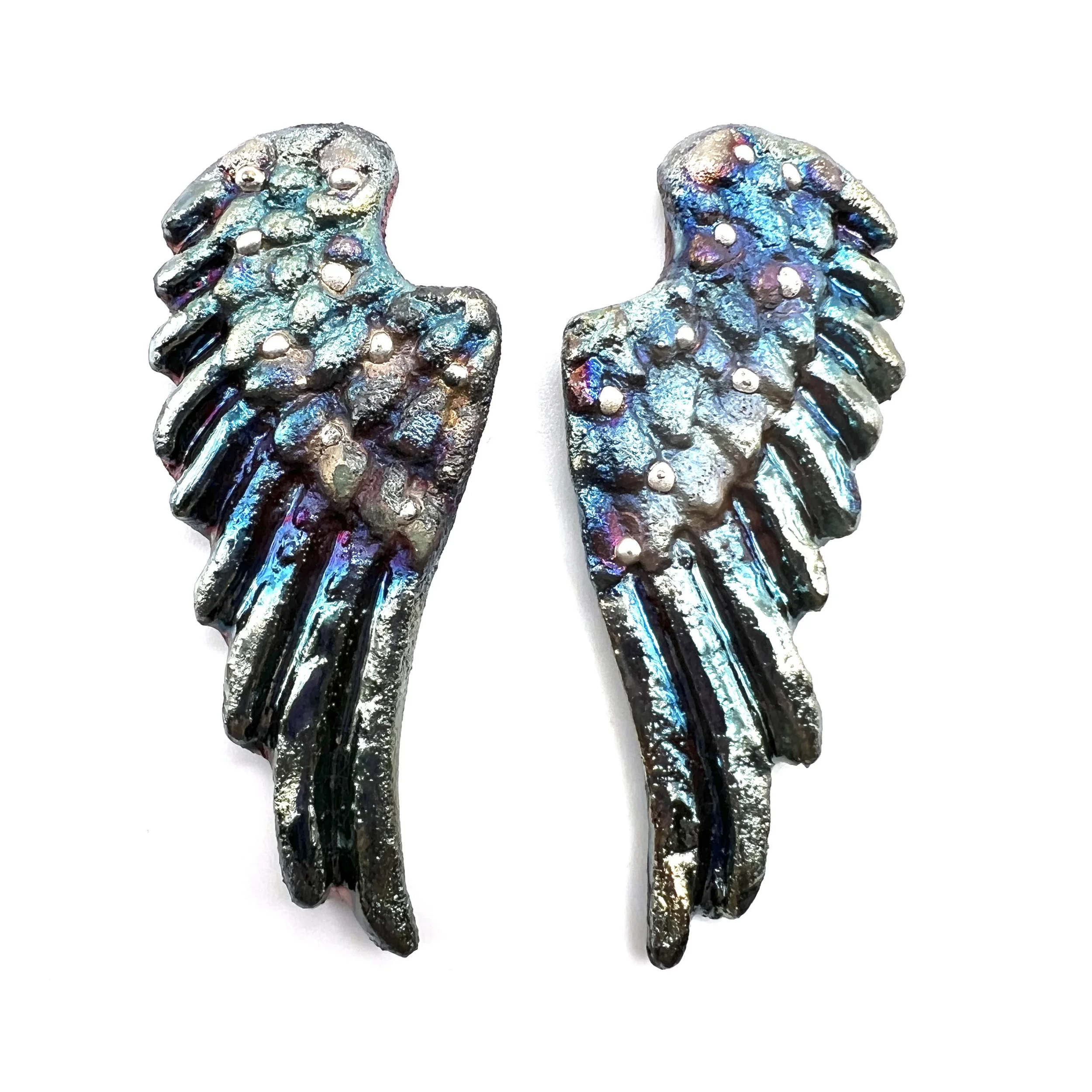 Angel Wings Set of 2 Raku Cabochons Jewelry Supply Handmade by MAKUstudio MAKU raku