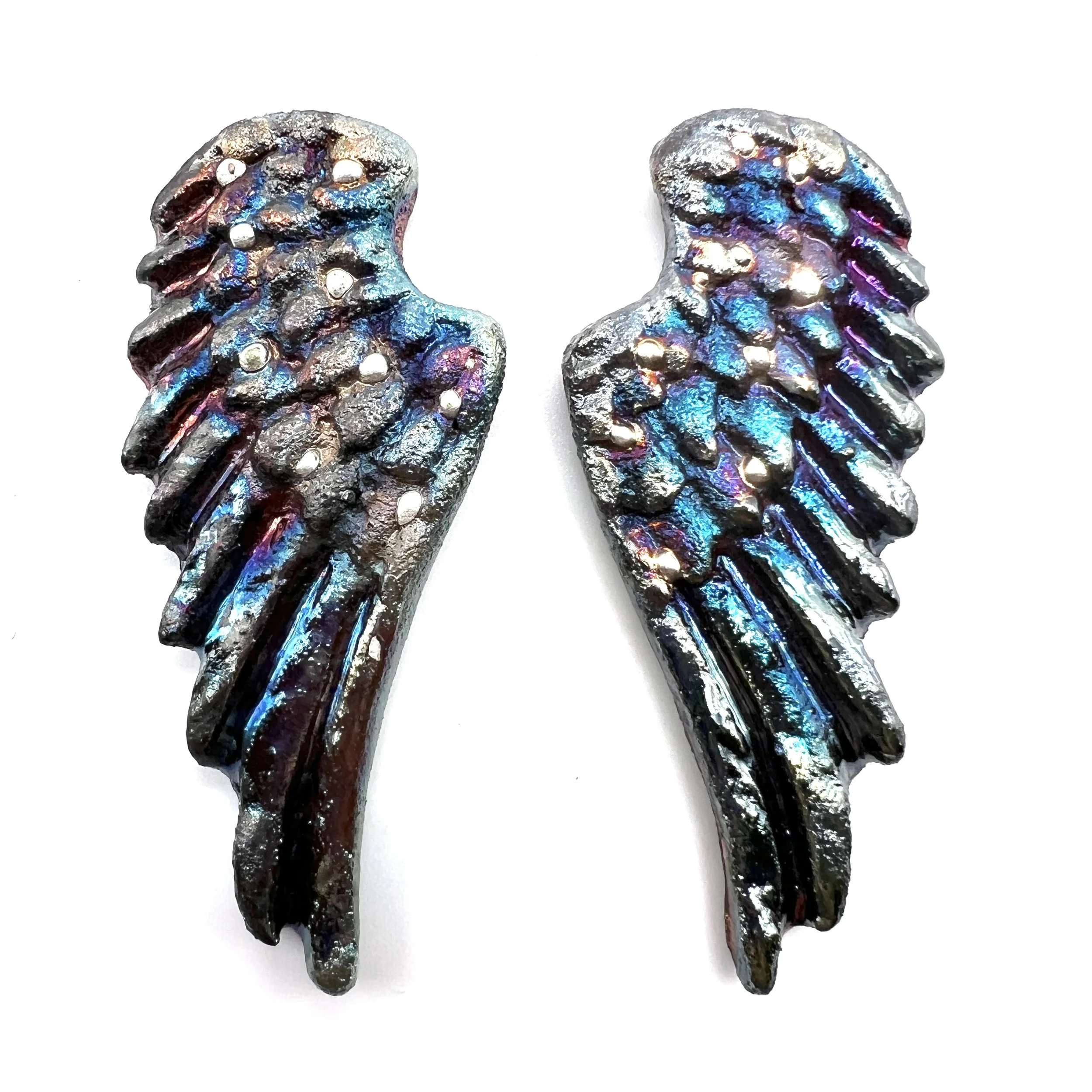 Angel Wings Set of 2 Raku Cabochons Jewelry Supply Handmade by MAKUstudio MAKU raku
