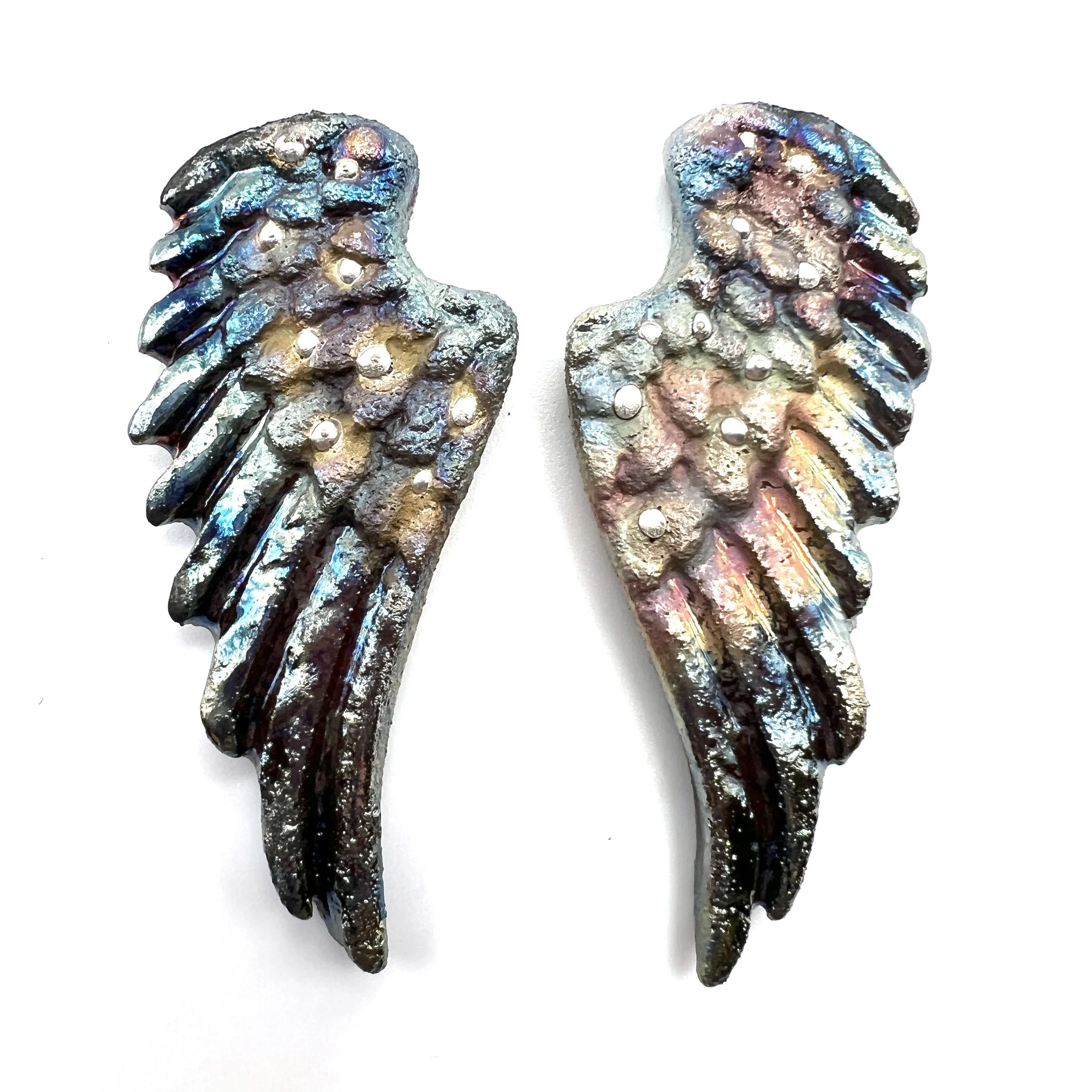 Angel Wings Set of 2 Raku Cabochons Jewelry Supply Handmade by MAKUstudio MAKU raku