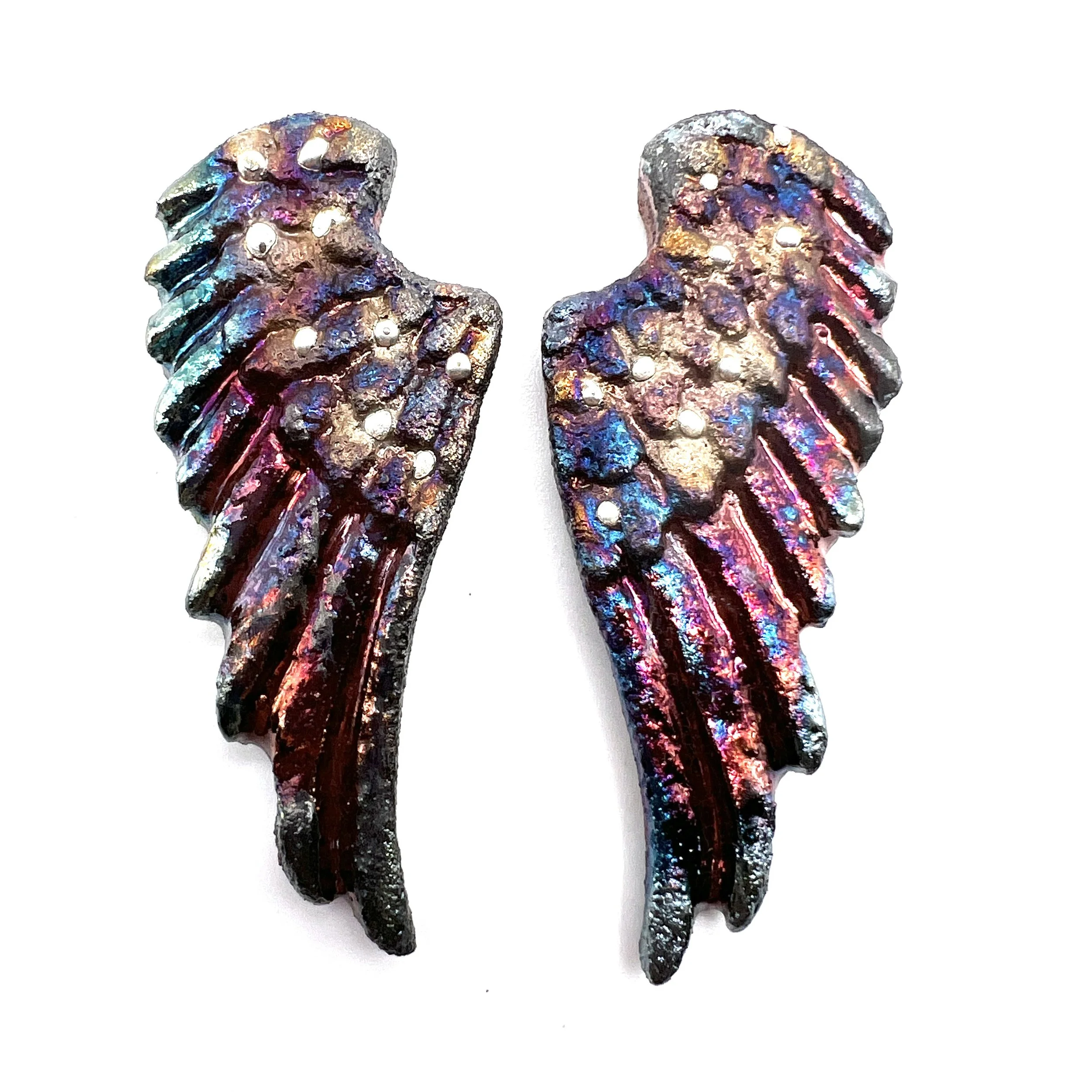 Angel Wings Set of 2 Raku Cabochons Jewelry Supply Handmade by MAKUstudio MAKU raku