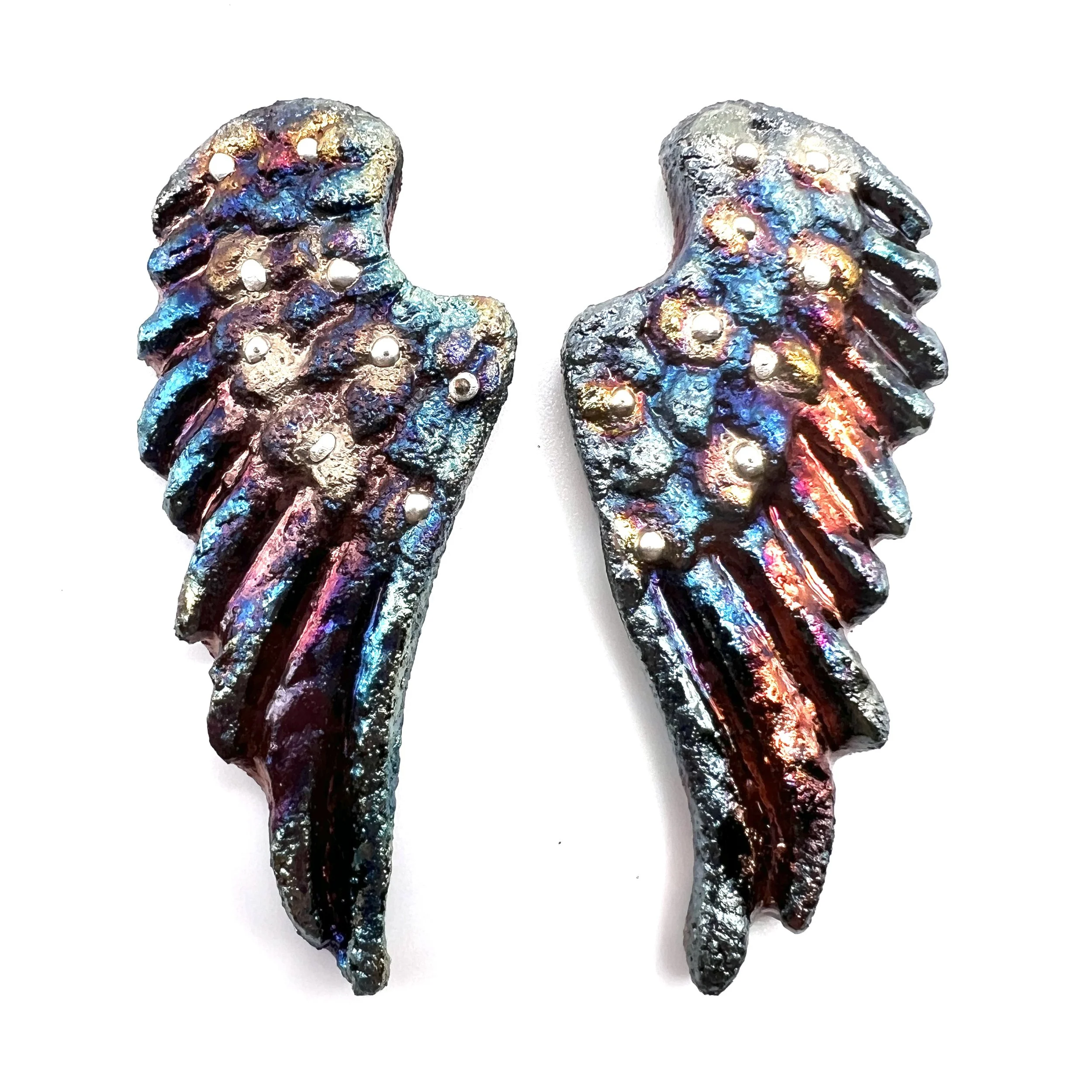 Angel Wings Set of 2 Raku Cabochons Jewelry Supply Handmade by MAKUstudio MAKU raku