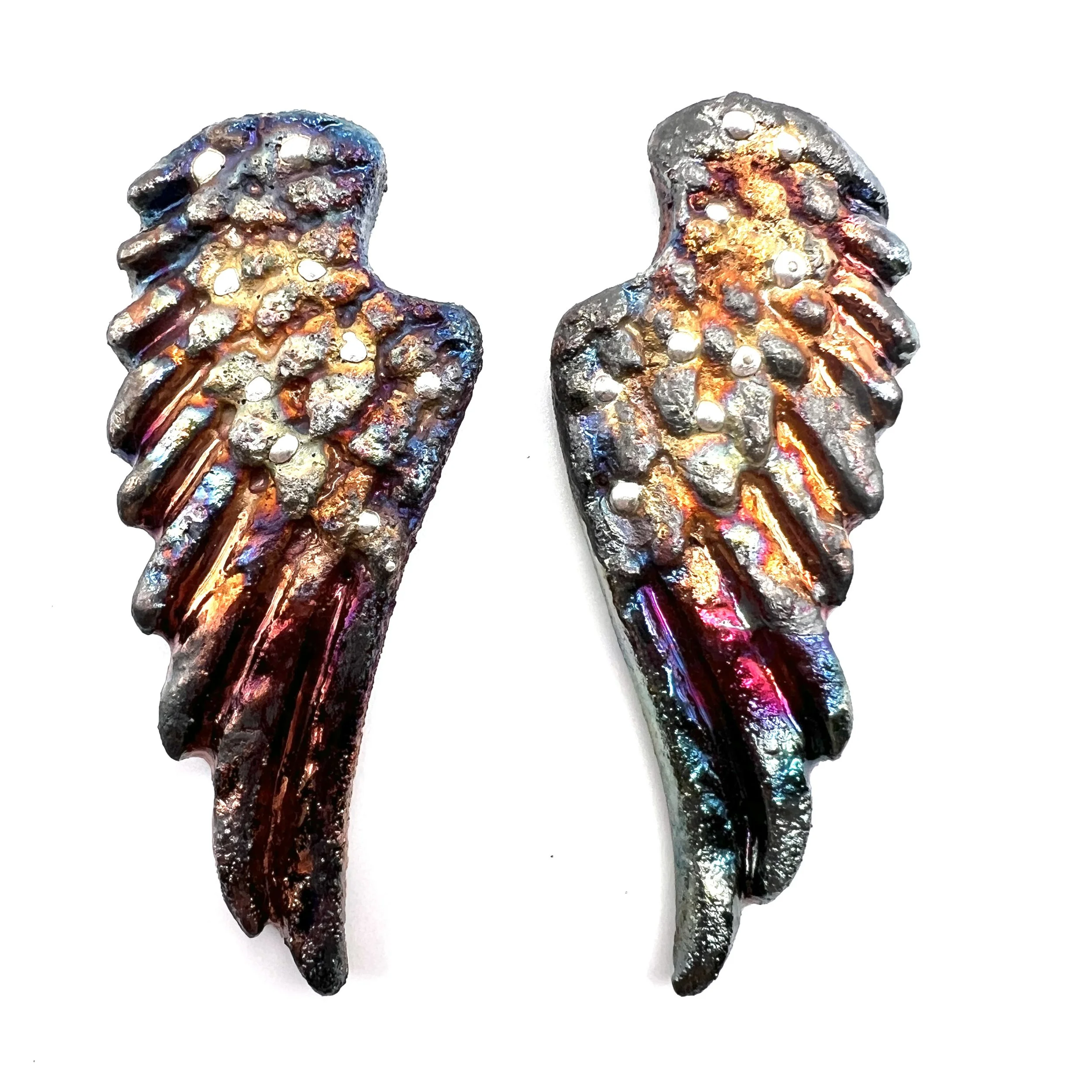 Angel Wings Set of 2 Raku Cabochons Jewelry Supply Handmade by MAKUstudio MAKU raku