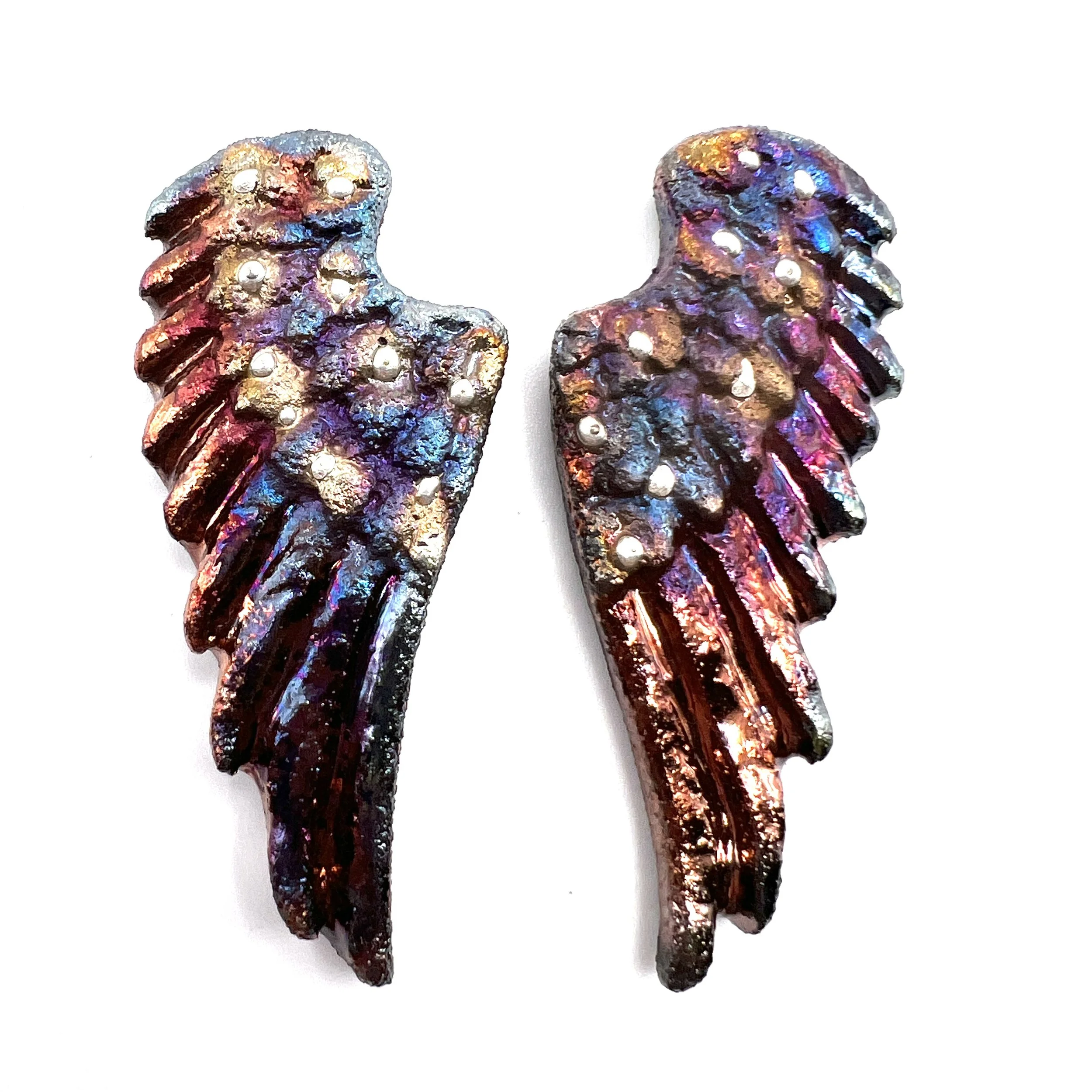 Angel Wings Set of 2 Raku Cabochons Jewelry Supply Handmade by MAKUstudio MAKU raku