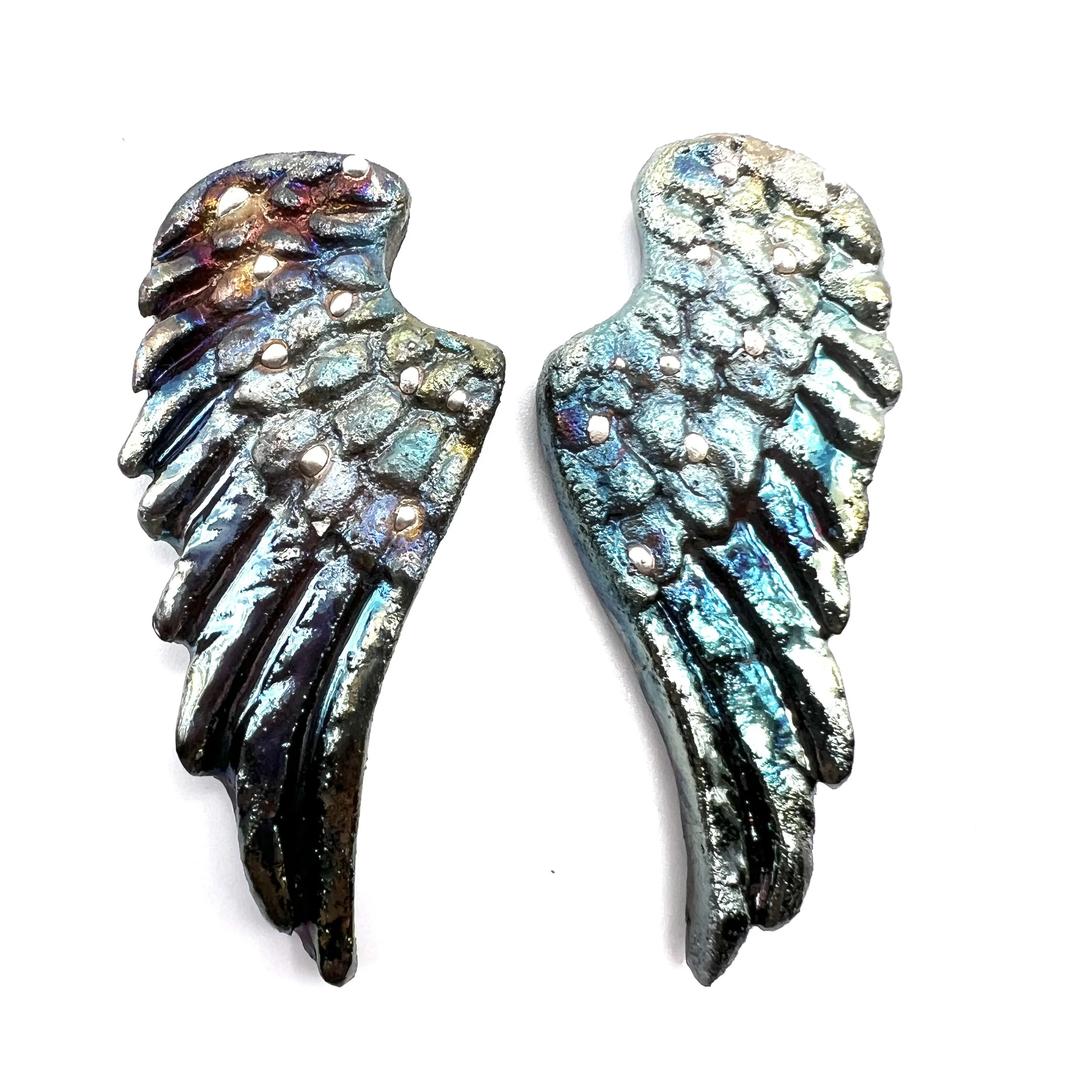 Angel Wings Set of 2 Raku Cabochons Jewelry Supply Handmade by MAKUstudio MAKU raku