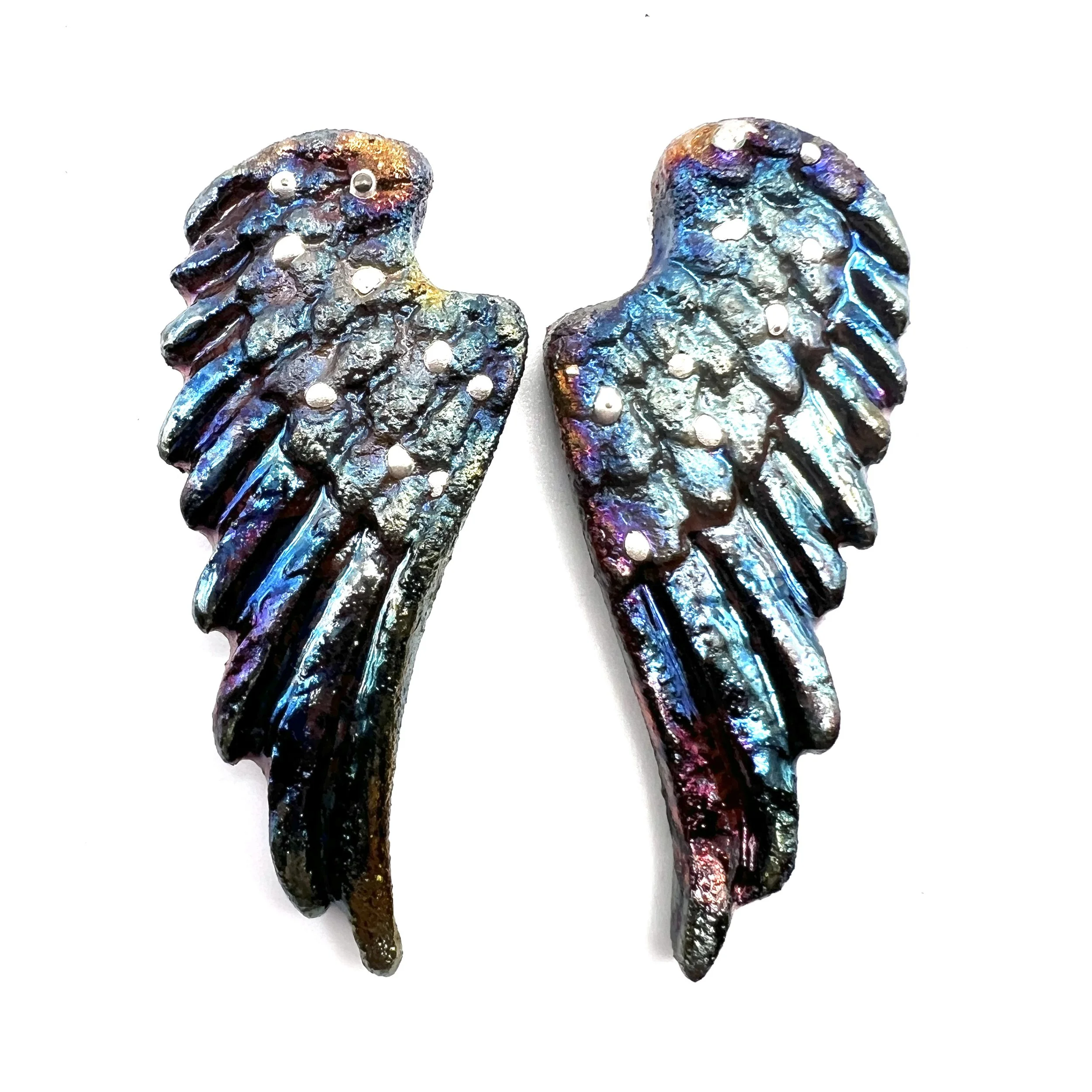 Angel Wings Set of 2 Raku Cabochons Jewelry Supply Handmade by MAKUstudio MAKU raku