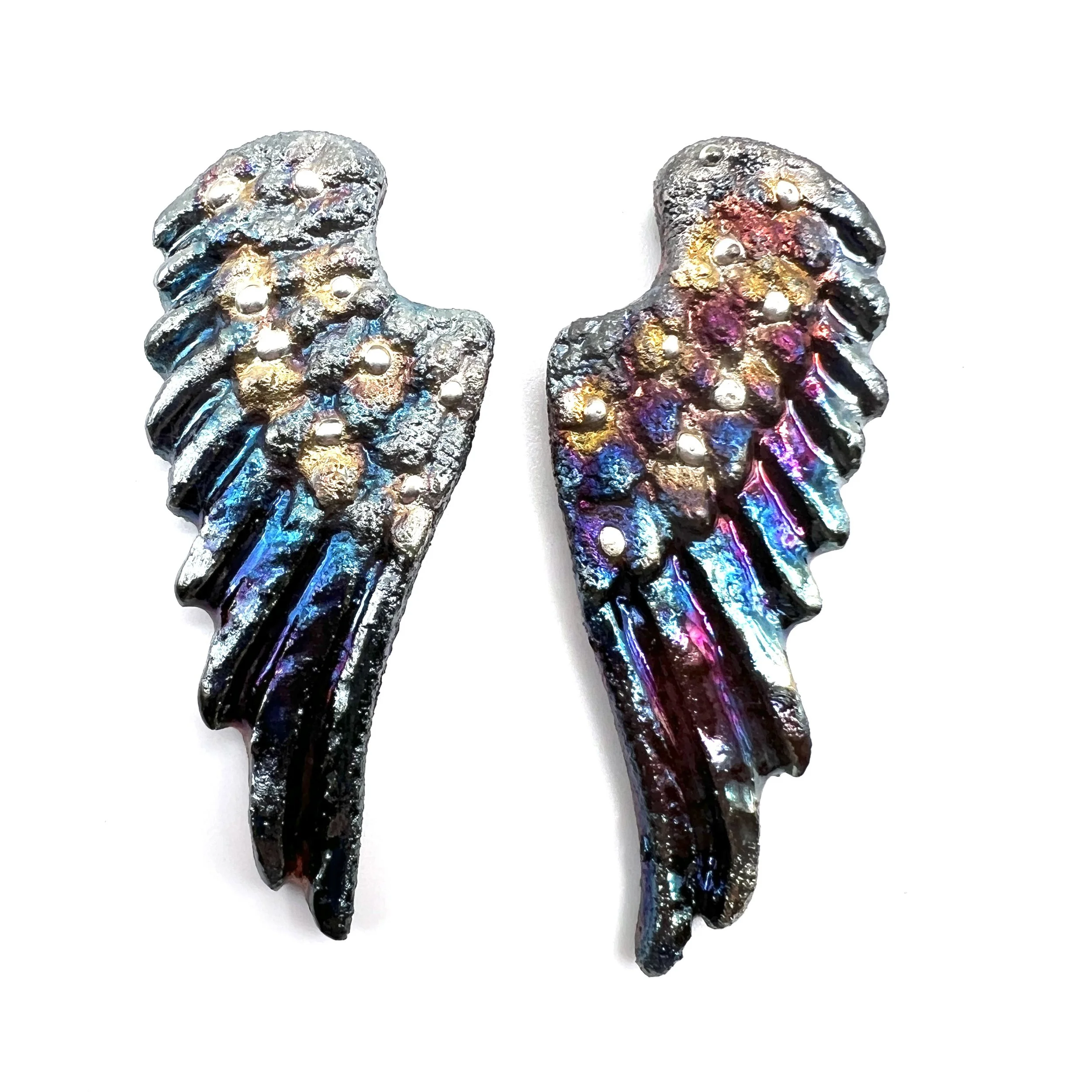 Angel Wings Set of 2 Raku Cabochons Jewelry Supply Handmade by MAKUstudio MAKU raku