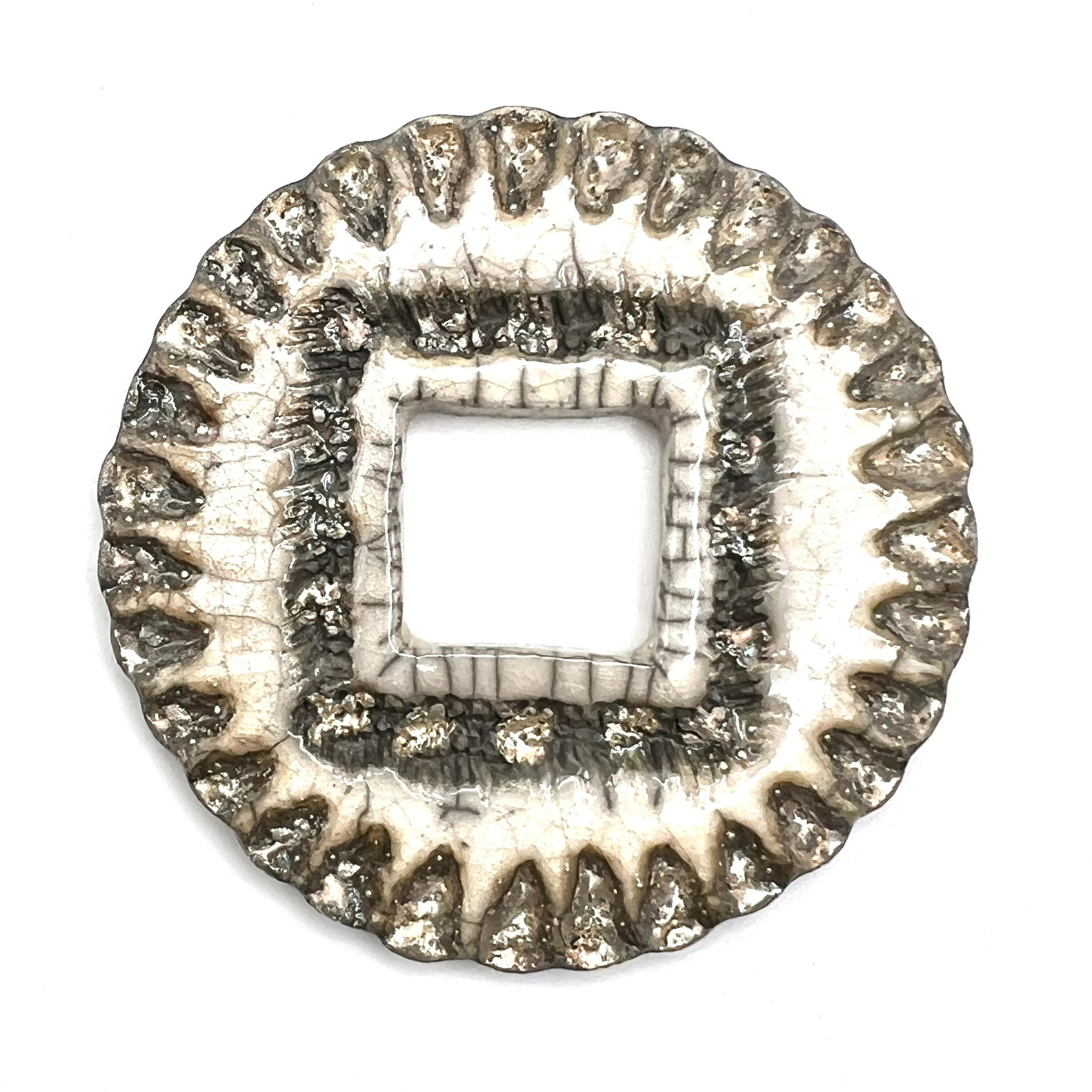 White Crackle and Silver Raku Donut Cabochon or Pendant Ceramic Jewelry Supply by MAKUstudio MAKU raku