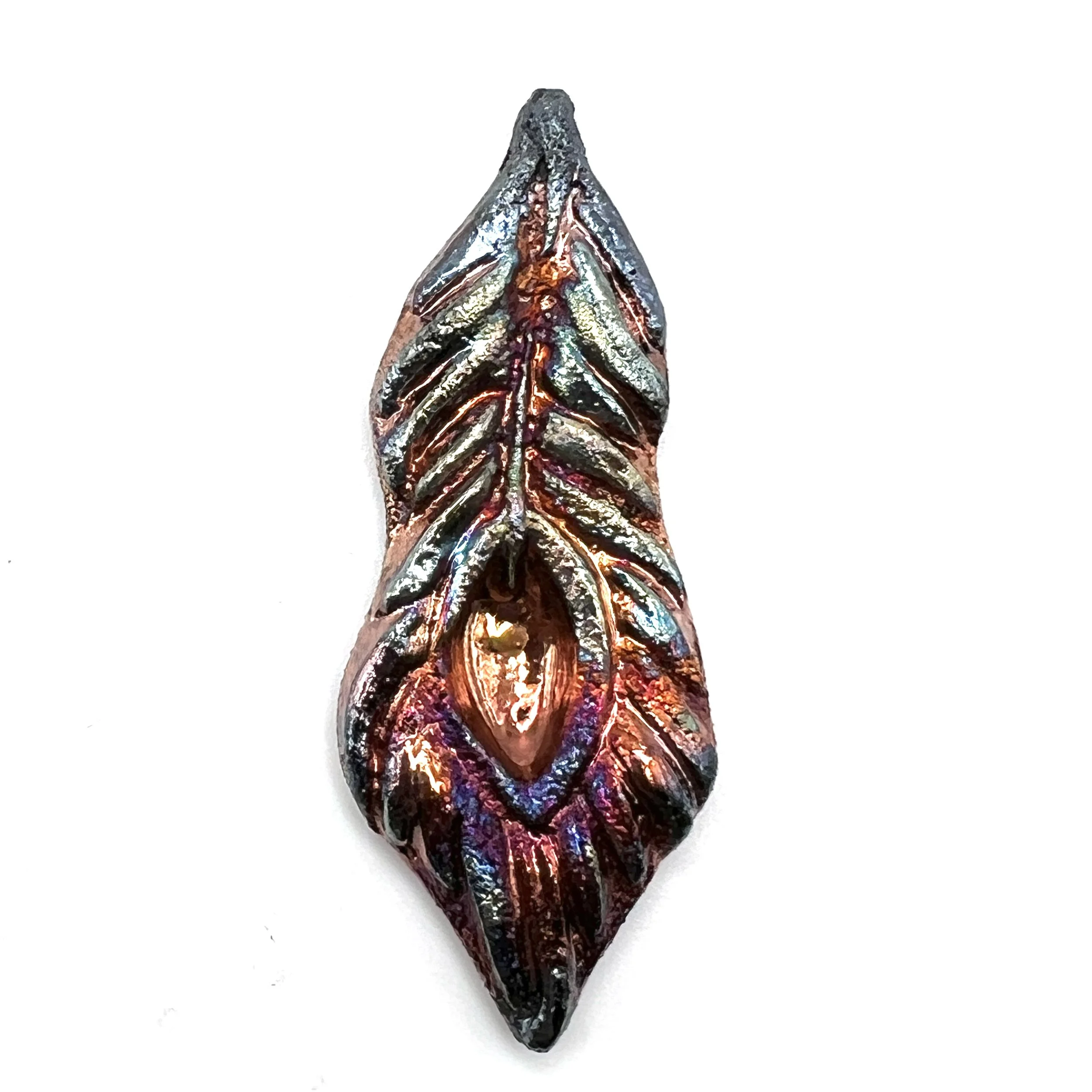 Peacock Feather or Leaf Raku Cabochon Jewelry Supply Handmade by MAKUstudio MAKU raku
