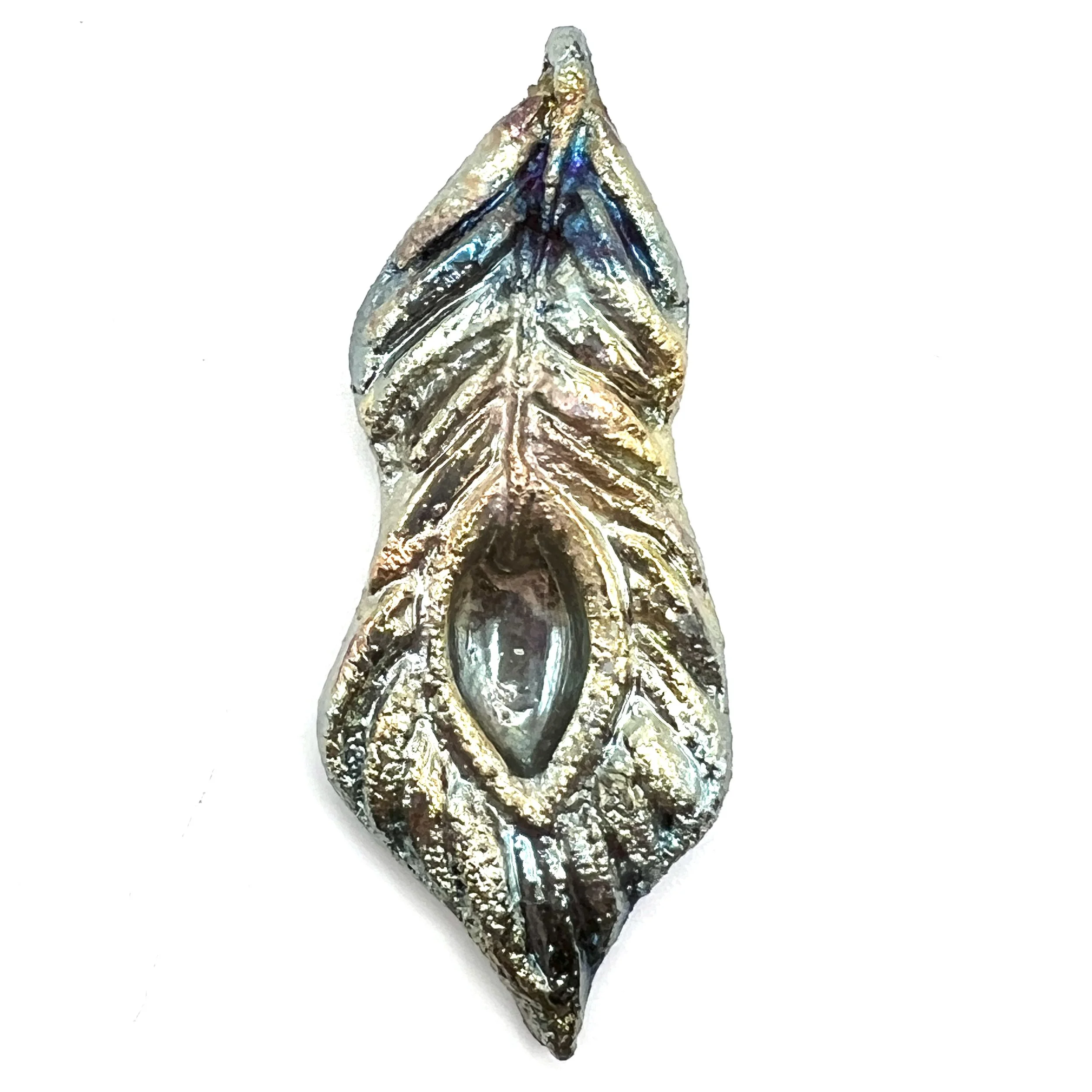 Peacock Feather or Leaf Raku Cabochon Jewelry Supply Handmade by MAKUstudio MAKU raku