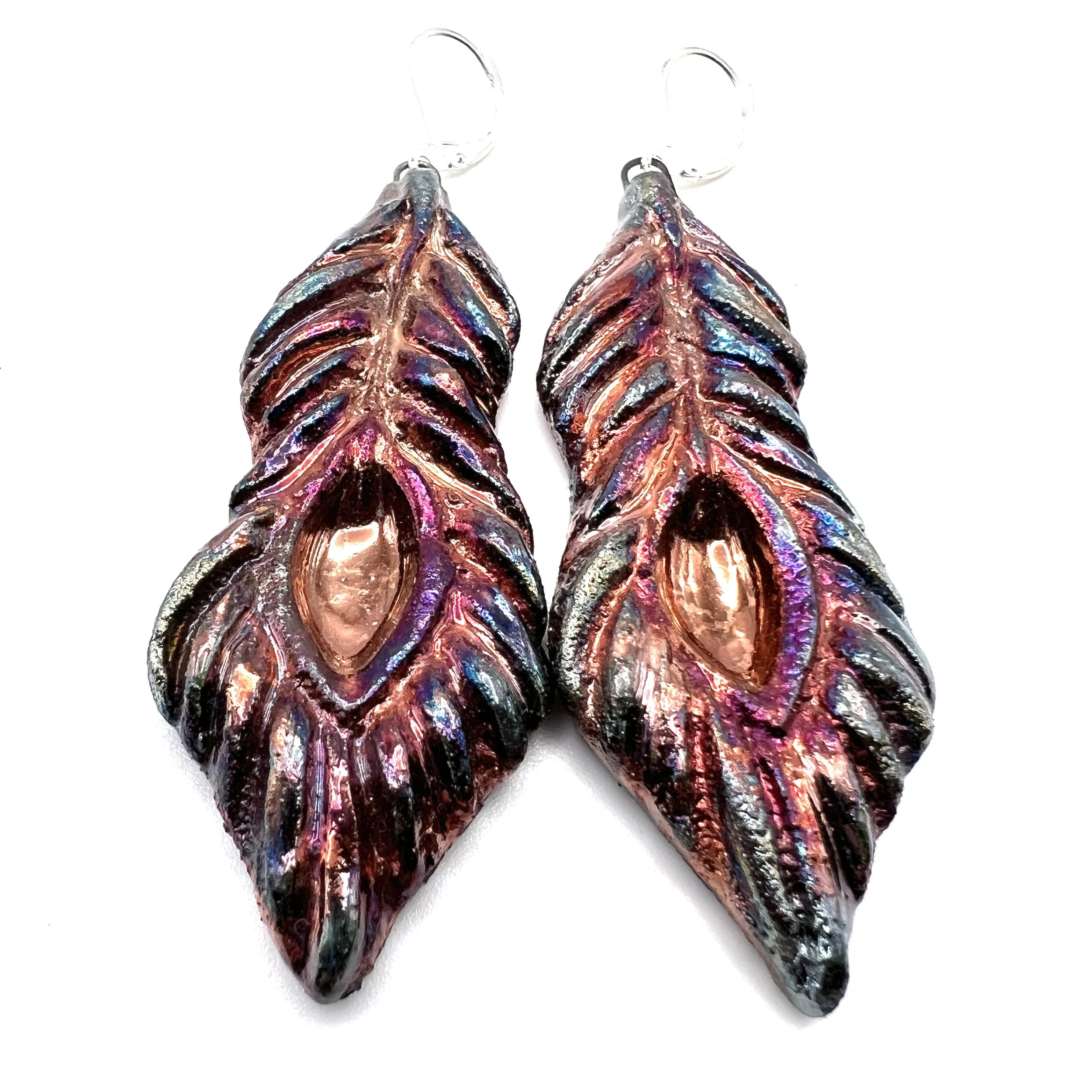 Raku Peacock Feather Earrings Ceramic Jewelry Supply Handmade by MAKUstudio MAKU raku
