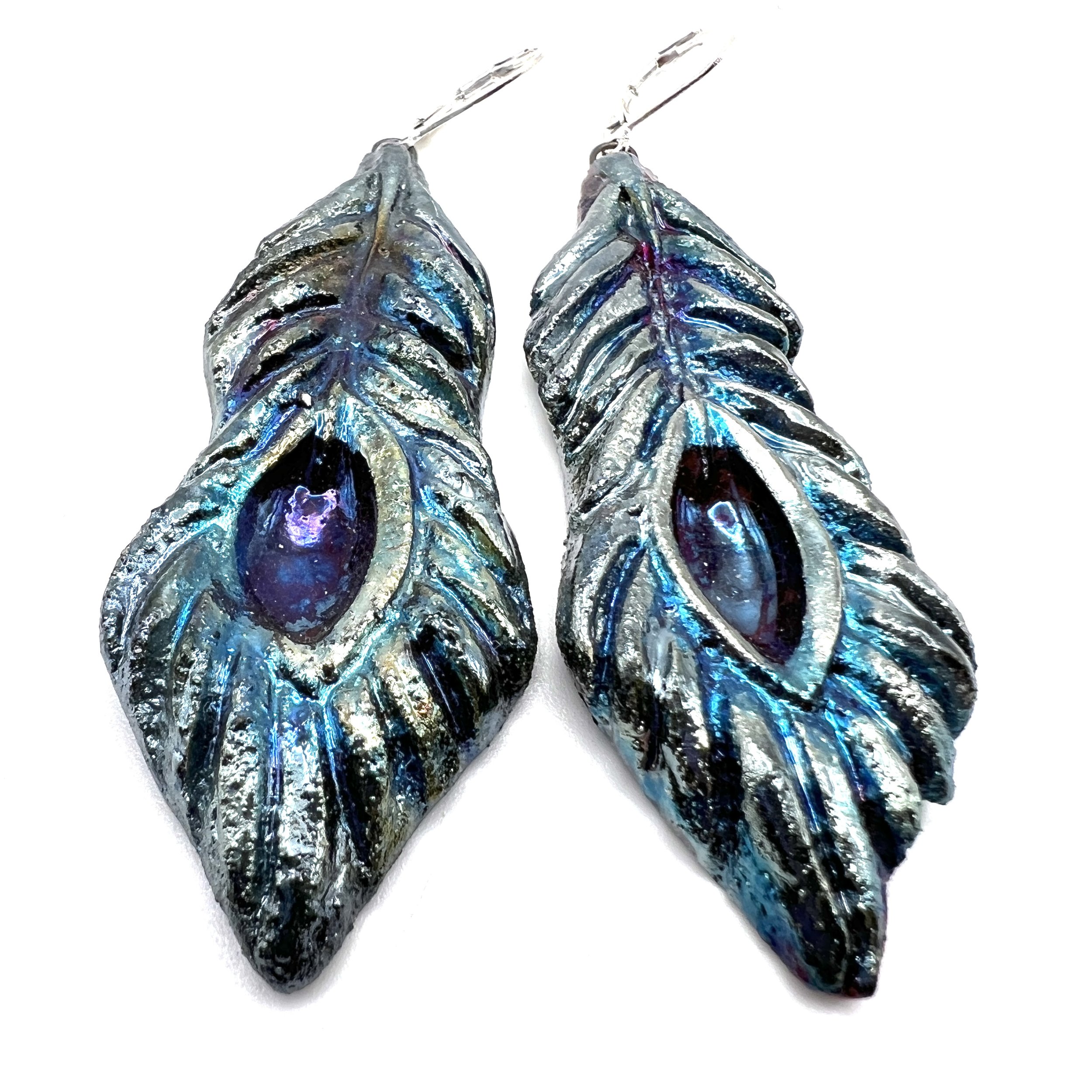 Raku Peacock Feather Earrings Ceramic Jewelry Supply Handmade by MAKUstudio MAKU raku