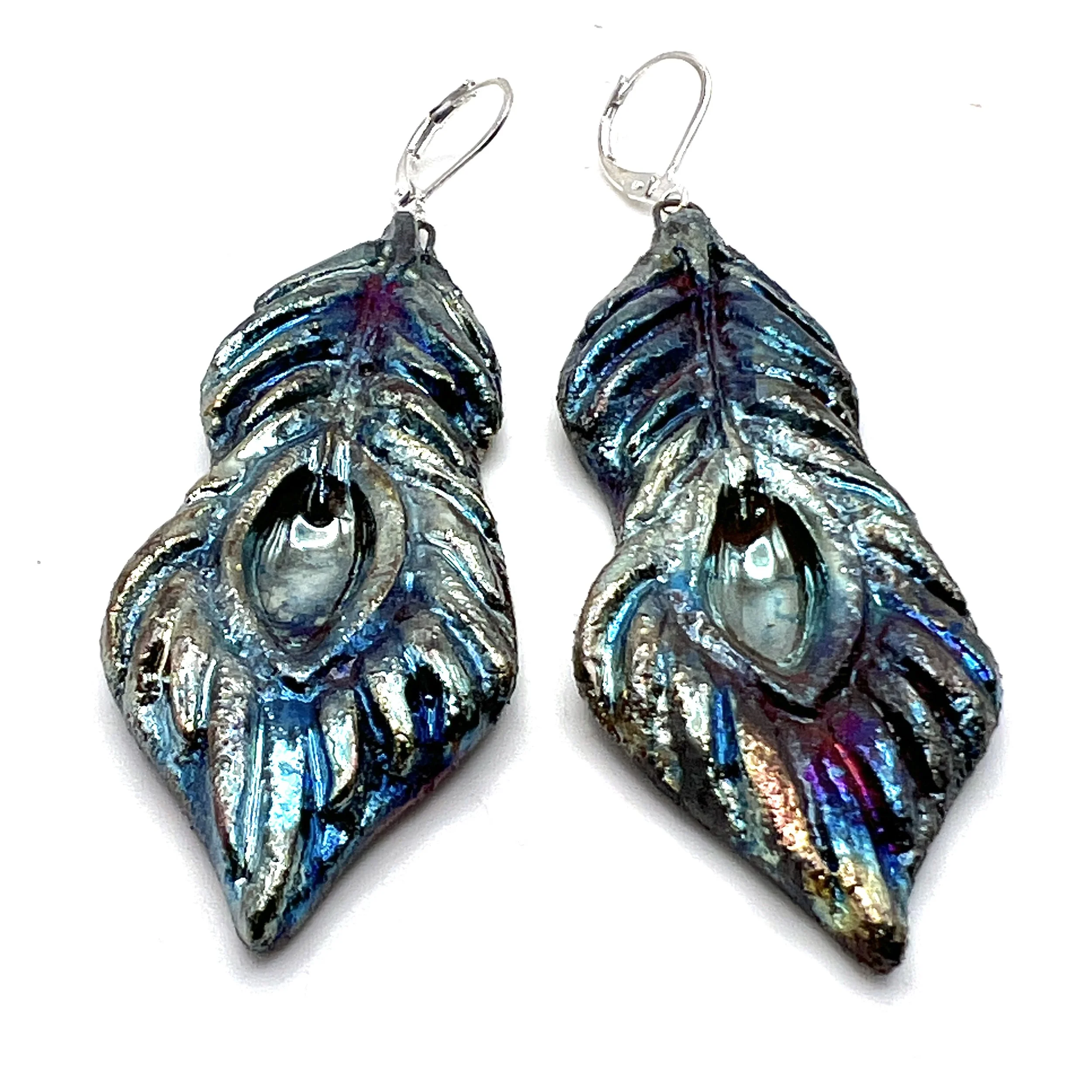 Raku Peacock Feather Earrings Ceramic Jewelry Supply Handmade by MAKUstudio MAKU raku