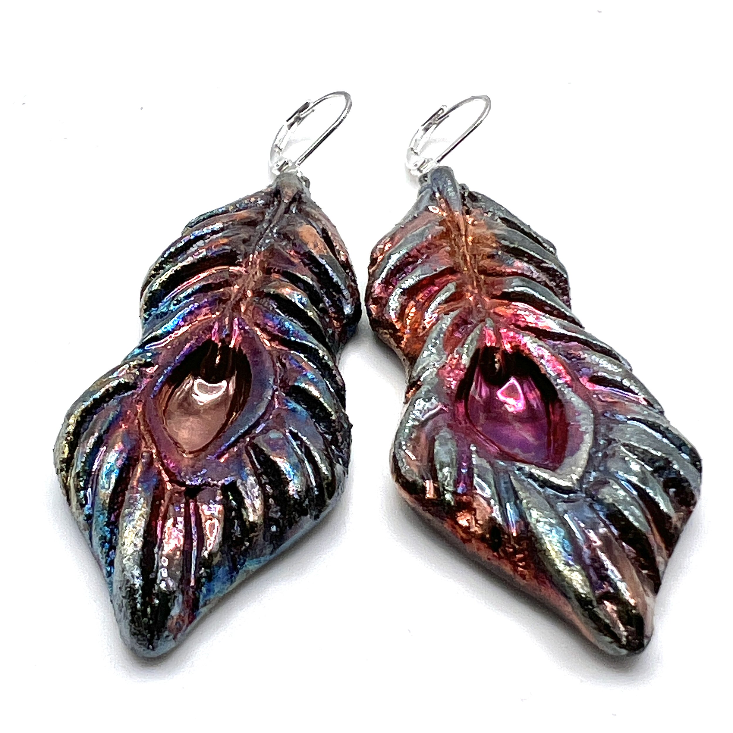 Raku Peacock Feather Earrings Ceramic Jewelry Supply Handmade by MAKUstudio MAKU raku