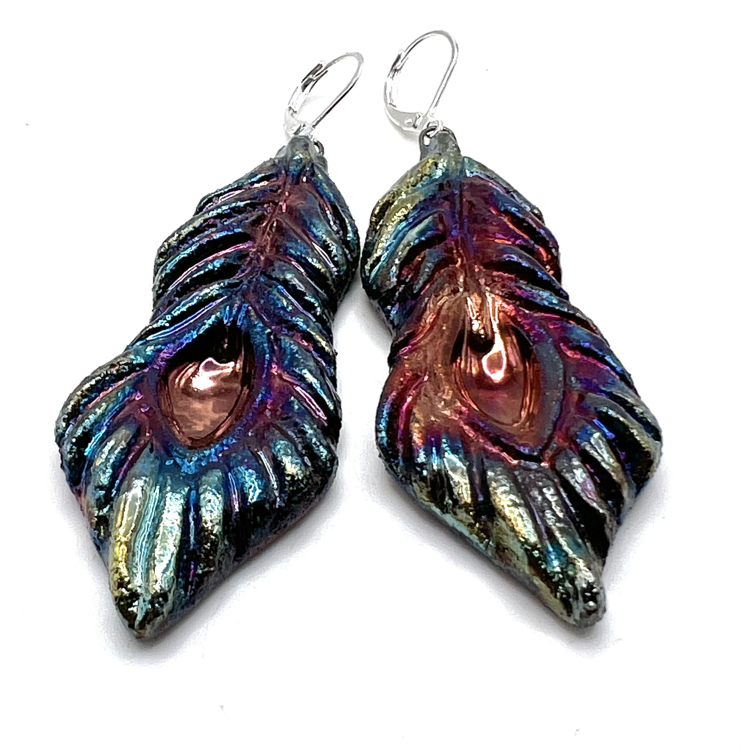 Raku Peacock Feather Earrings Ceramic Jewelry Supply Handmade by MAKUstudio MAKU raku