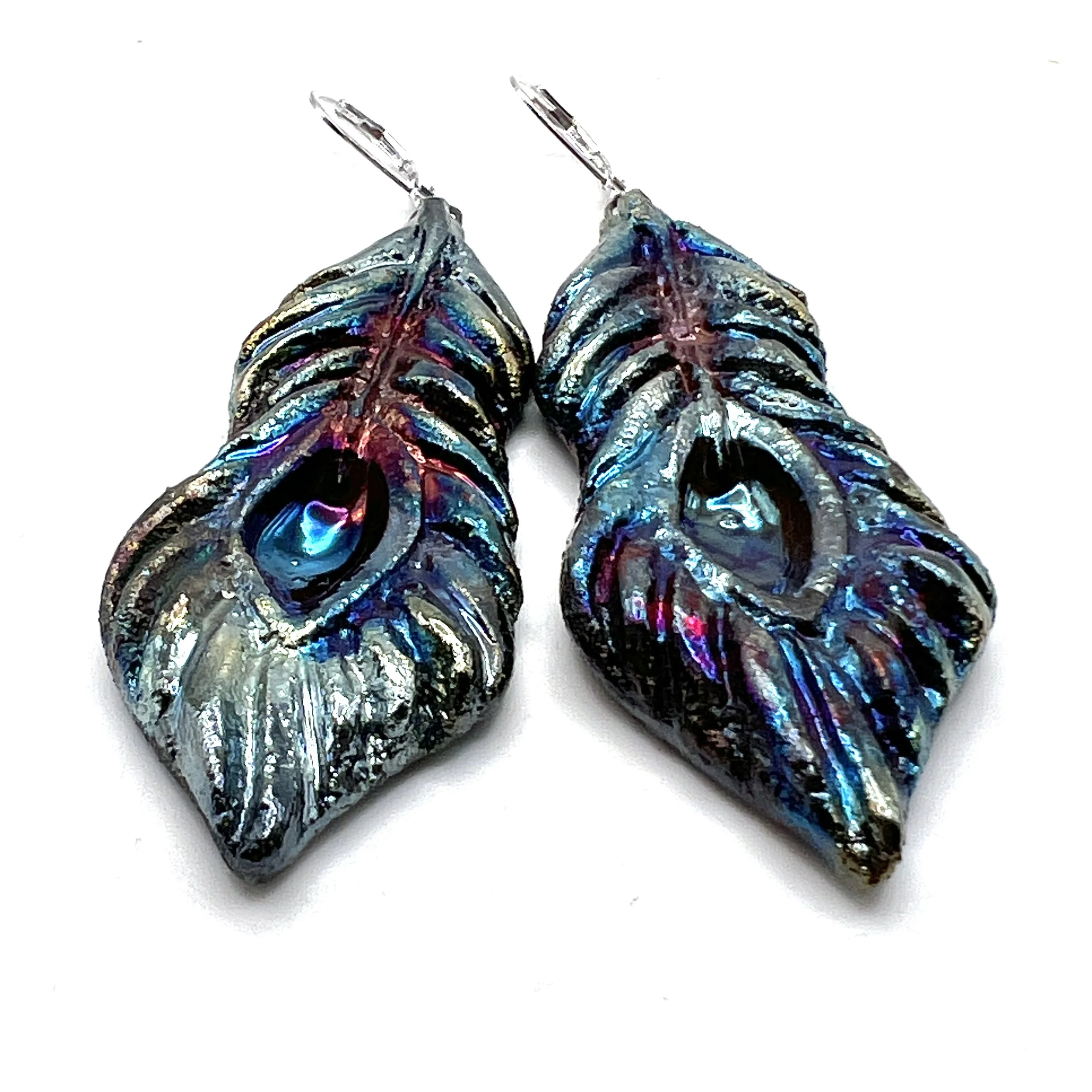 Raku Peacock Feather Earrings Ceramic Jewelry Supply Handmade by MAKUstudio MAKU raku