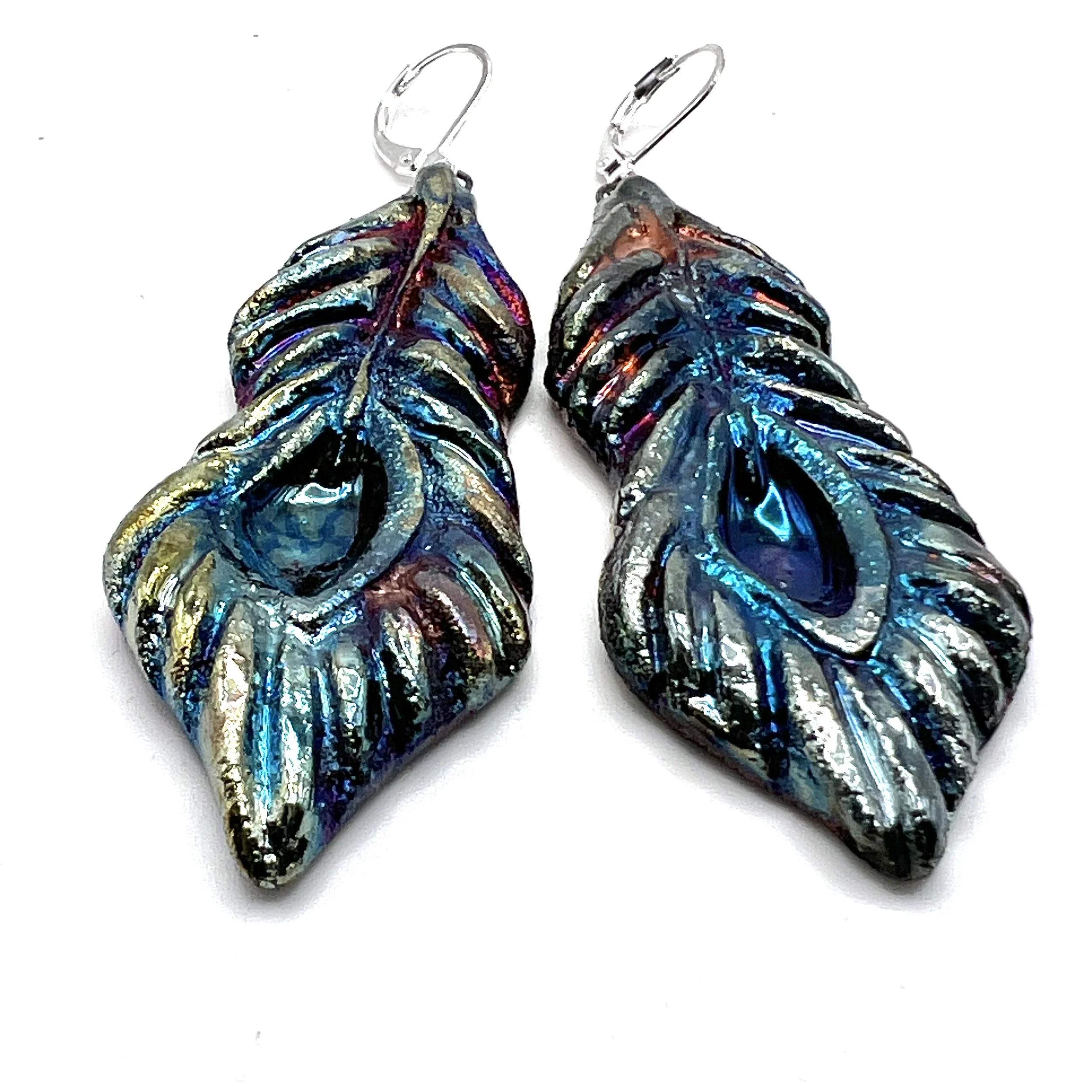 Raku Peacock Feather Earrings Ceramic Jewelry Supply Handmade by MAKUstudio MAKU raku