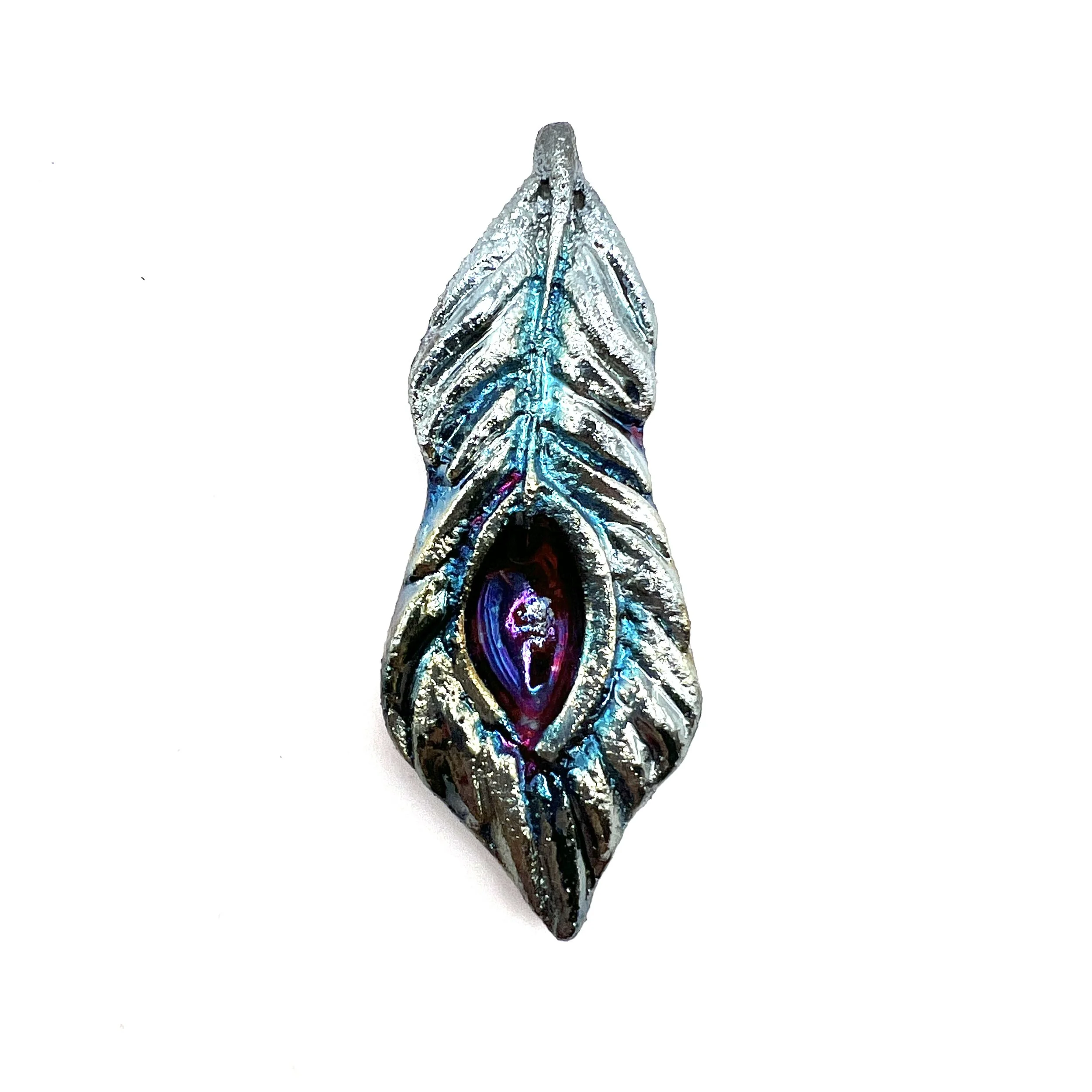 Peacock Feather or Leaf Raku Cabochon Jewelry Supply Handmade by MAKUstudio MAKU raku