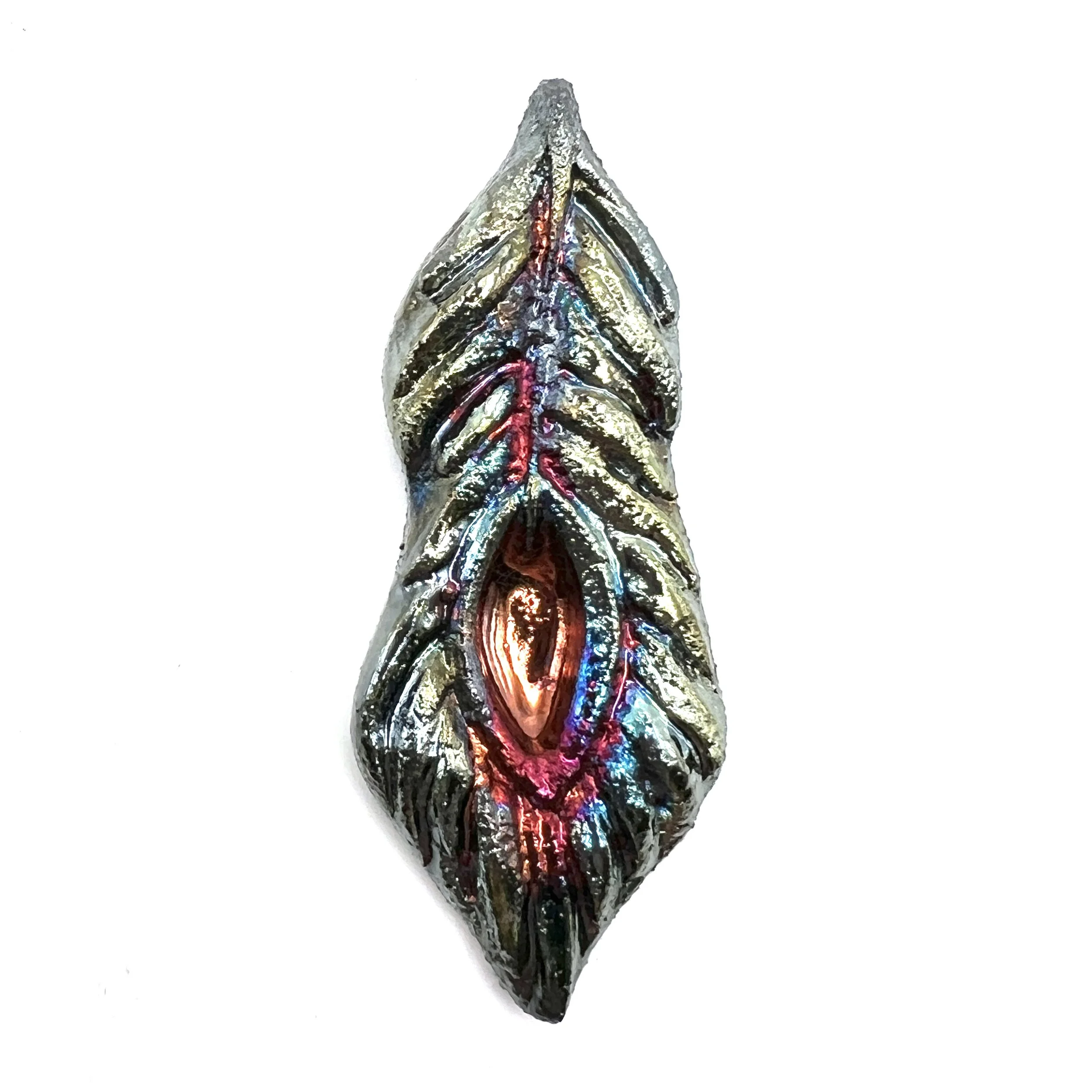 Peacock Feather or Leaf Raku Cabochon Jewelry Supply Handmade by MAKUstudio MAKU raku