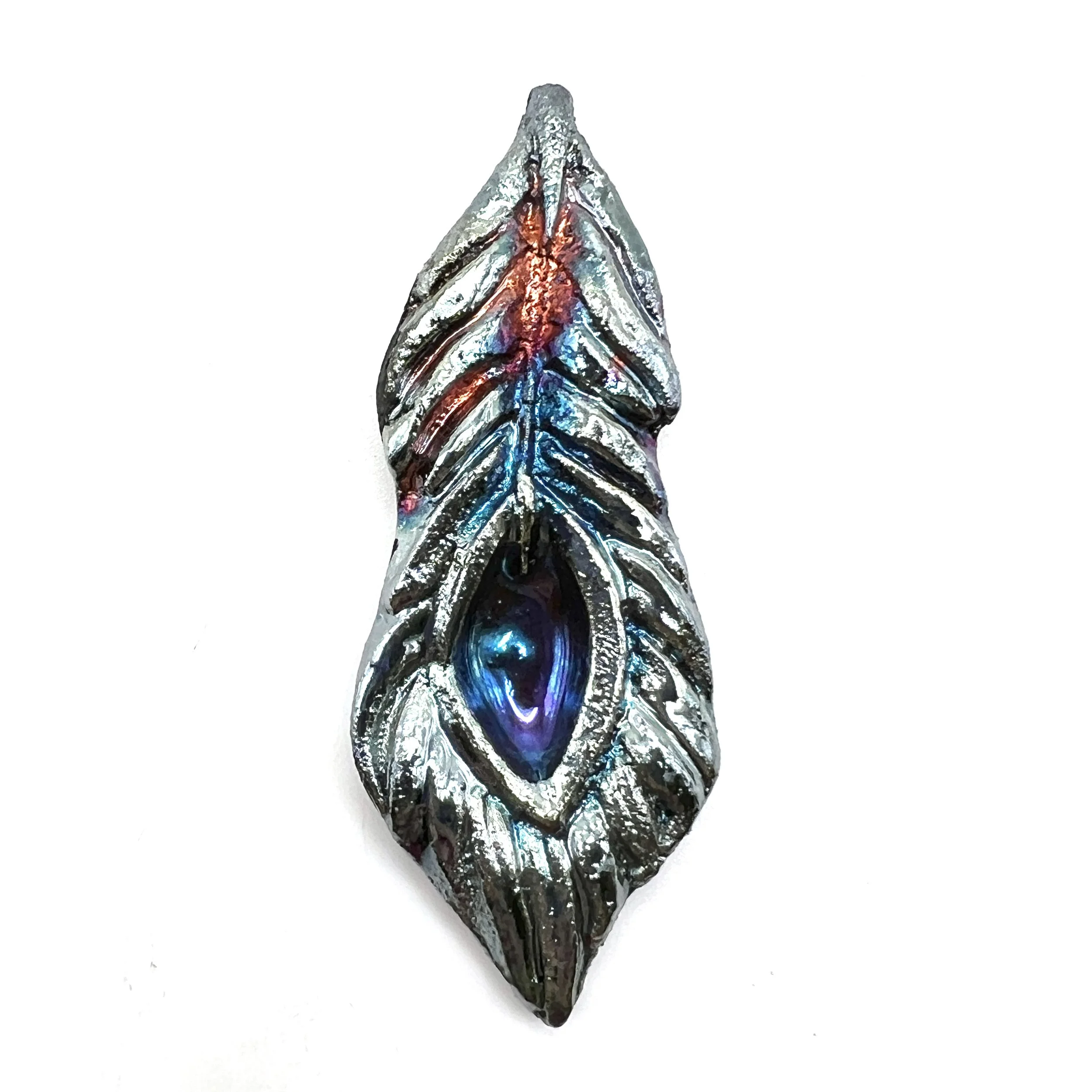 Peacock Feather or Leaf Raku Cabochon Jewelry Supply Handmade by MAKUstudio MAKU raku