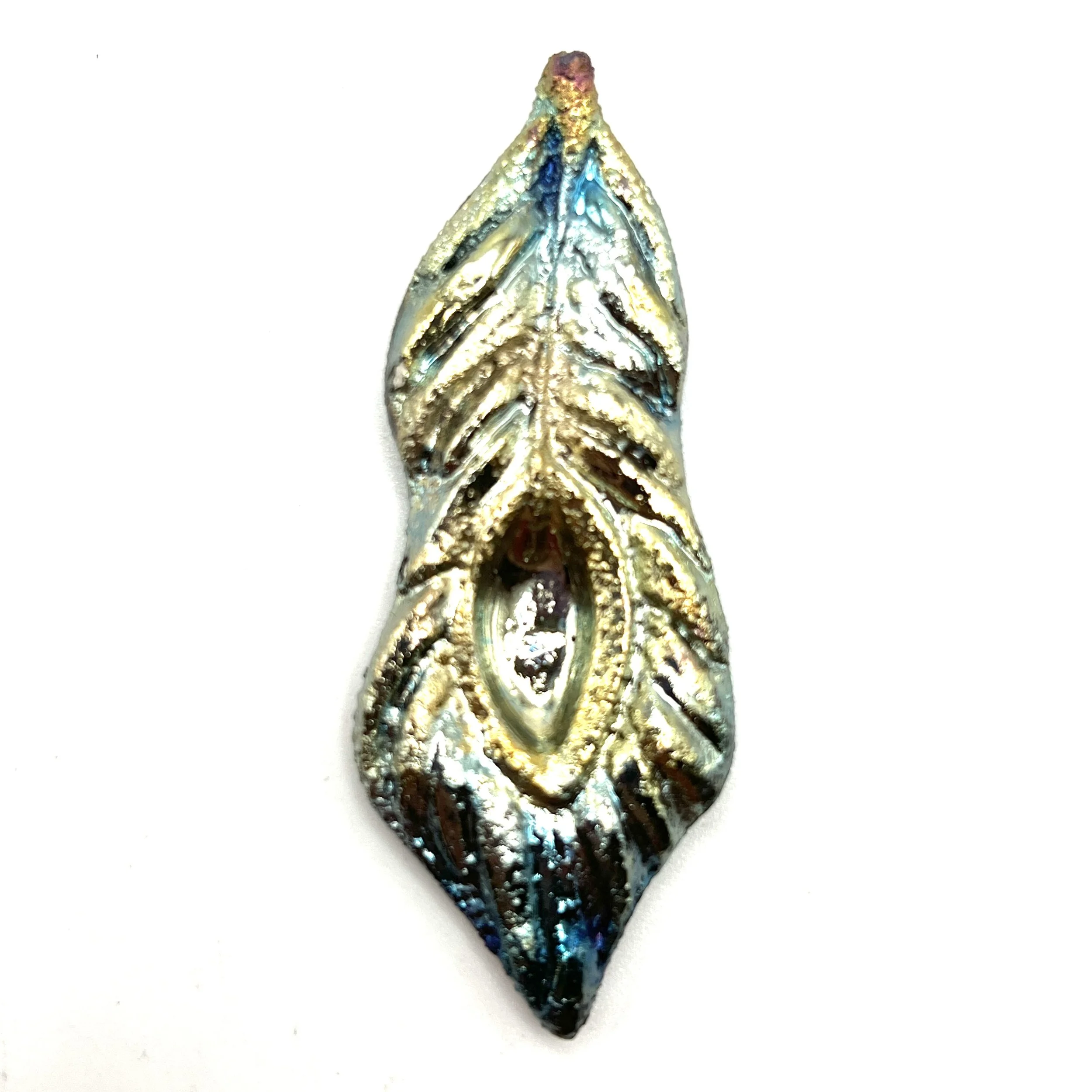 Peacock Feather or Leaf Raku Cabochon Jewelry Supply Handmade by MAKUstudio MAKU raku