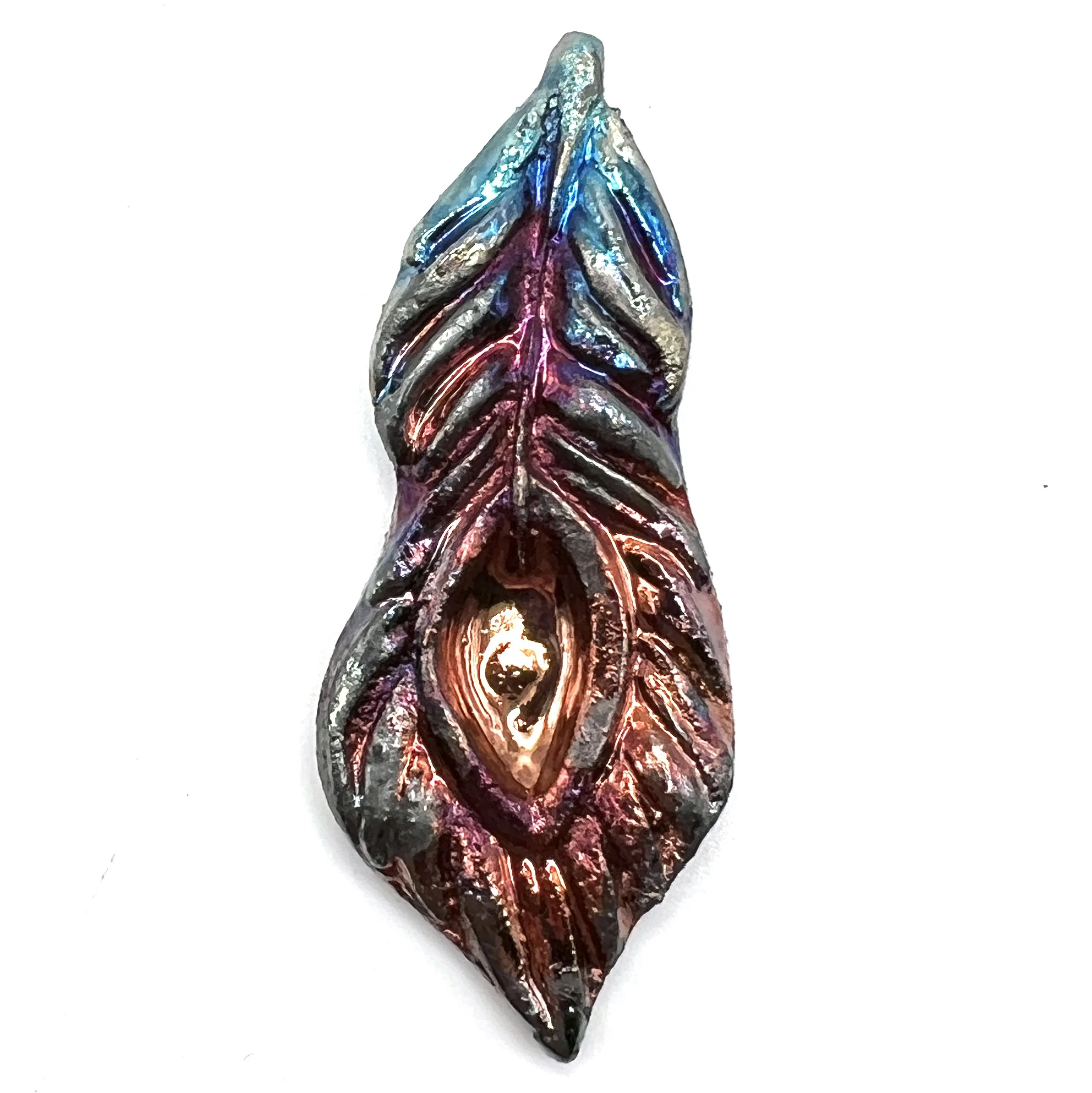 Peacock Feather or Leaf Raku Cabochon Jewelry Supply Handmade by MAKUstudio MAKU raku