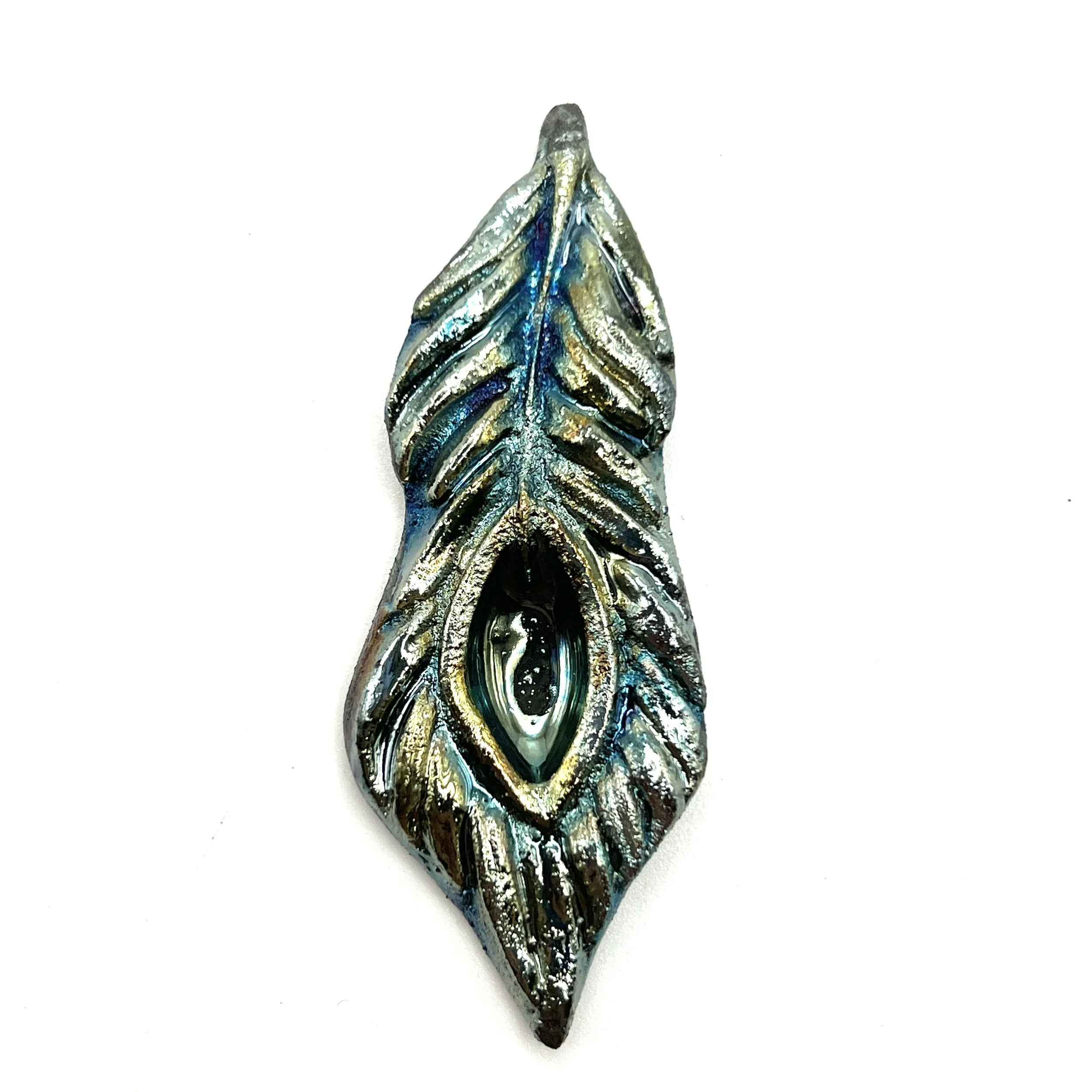 Peacock Feather or Leaf Raku Cabochon Jewelry Supply Handmade by MAKUstudio MAKU raku