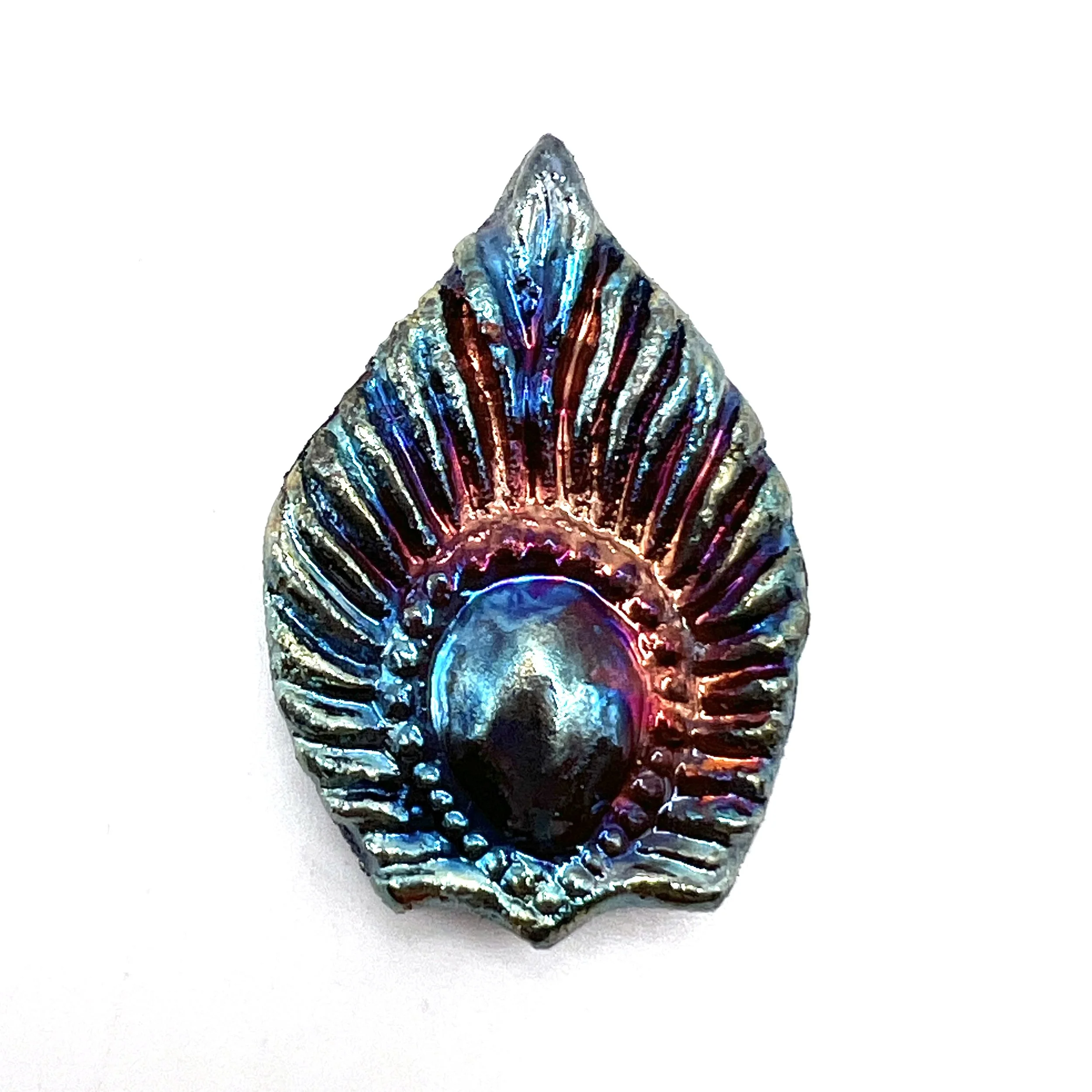 Peacock Feather or Leaf Raku Cabochon Jewelry Supply Handmade by MAKUstudio MAKU raku