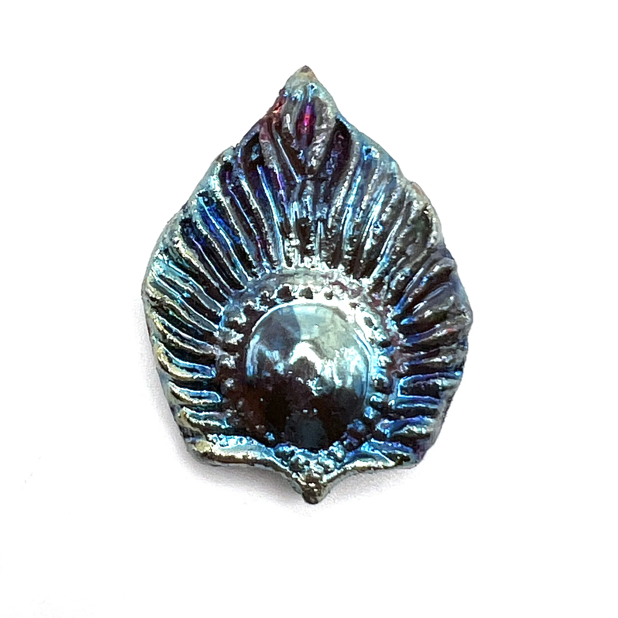 Peacock Feather or Leaf Raku Cabochon Jewelry Supply Handmade by MAKUstudio MAKU raku