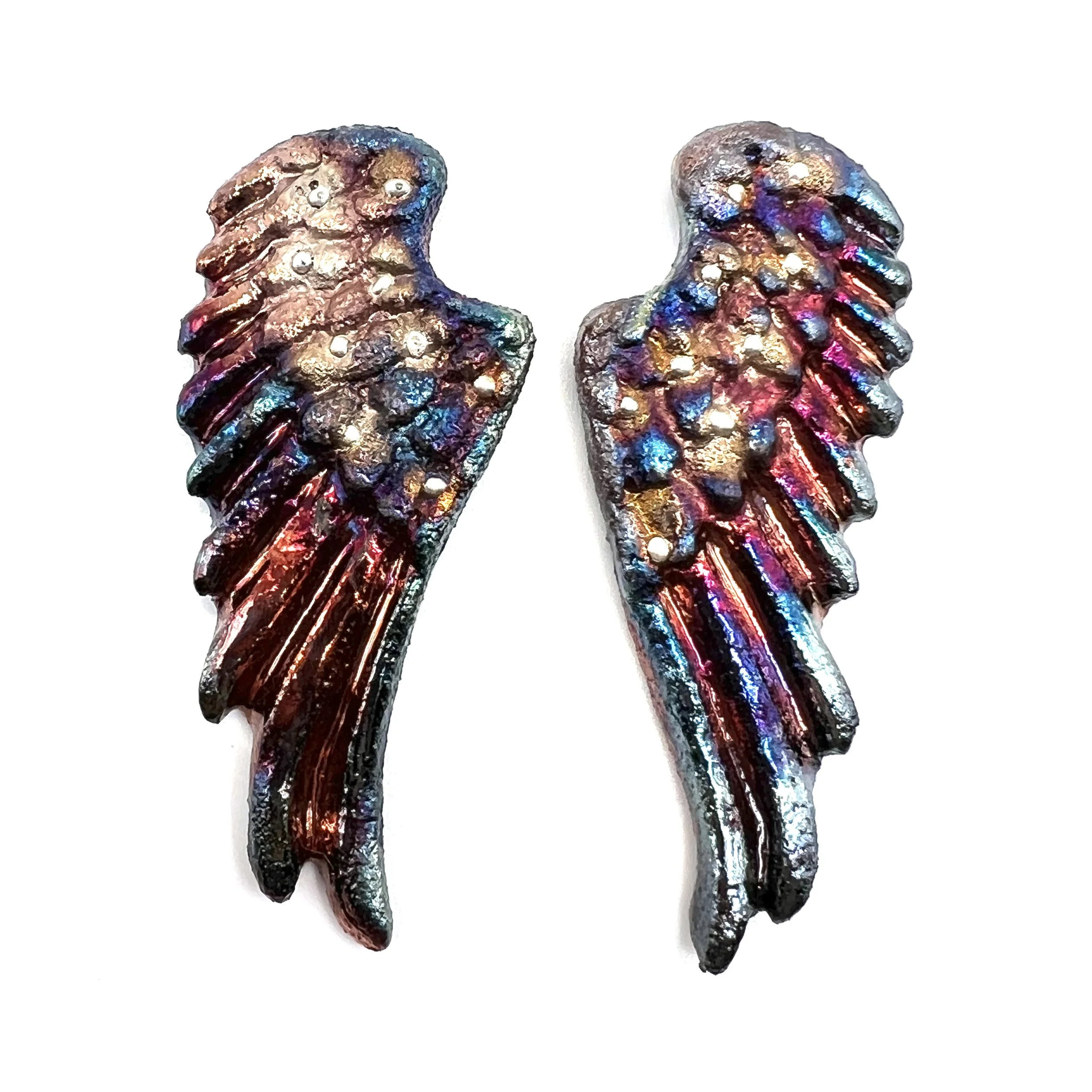 Angel Wings Set of 2 Raku Cabochons Jewelry Supply Handmade by MAKUstudio MAKU raku