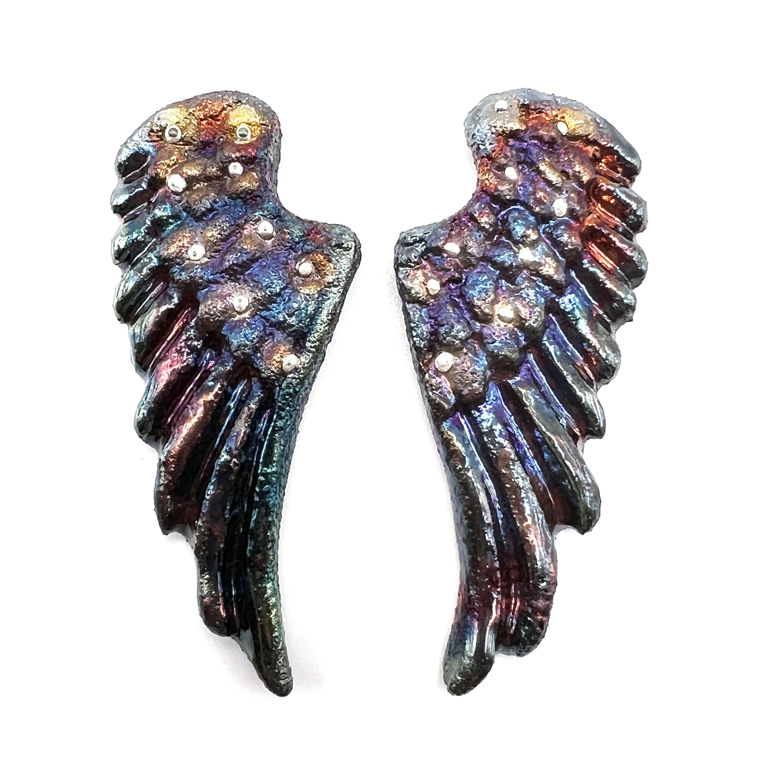 Angel Wings Set of 2 Raku Cabochons Jewelry Supply Handmade by MAKUstudio MAKU raku