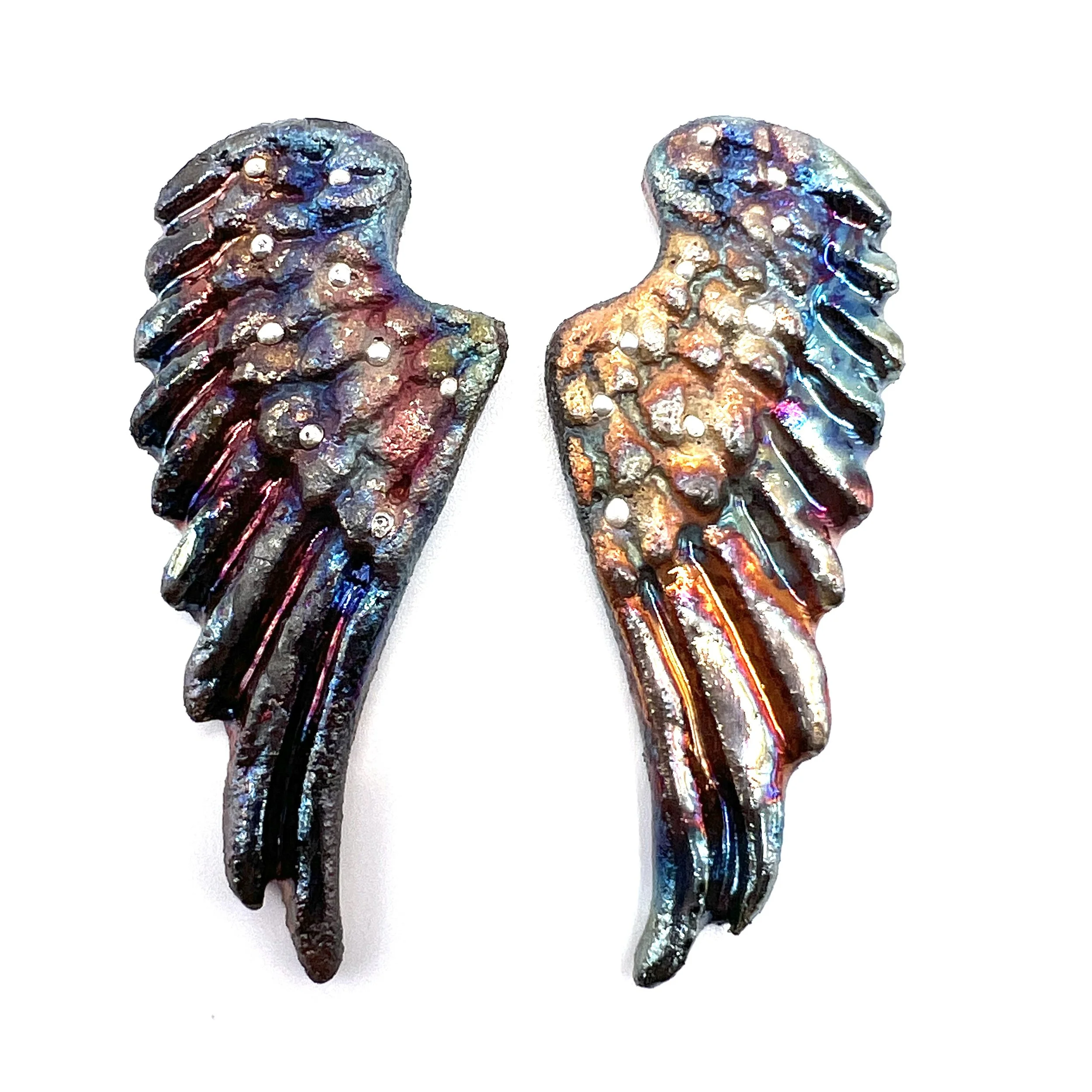 Angel Wings Set of 2 Raku Cabochons Jewelry Supply Handmade by MAKUstudio MAKU raku