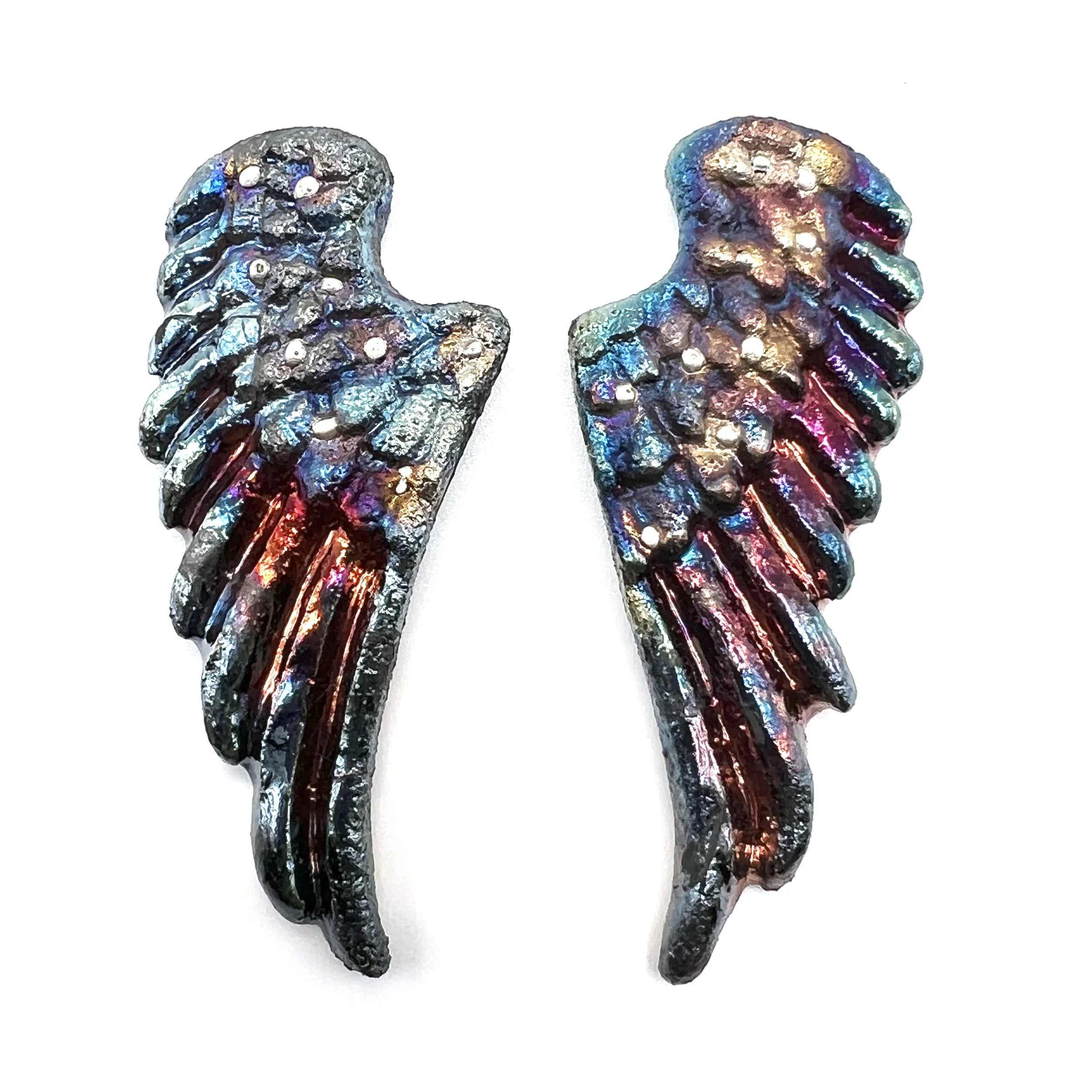 Angel Wings Set of 2 Raku Cabochons Jewelry Supply Handmade by MAKUstudio MAKU raku