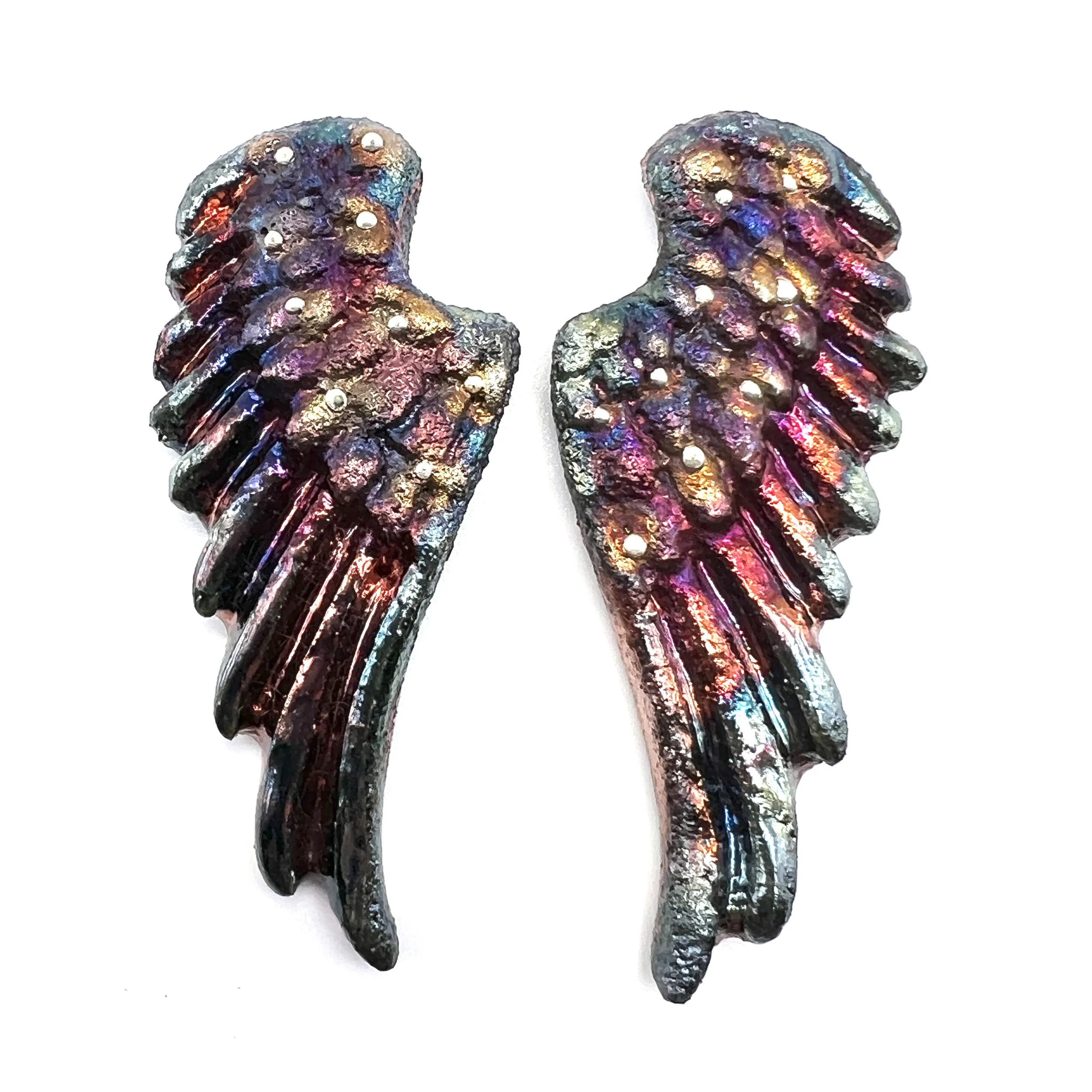 Angel Wings Set of 2 Raku Cabochons Jewelry Supply Handmade by MAKUstudio MAKU raku