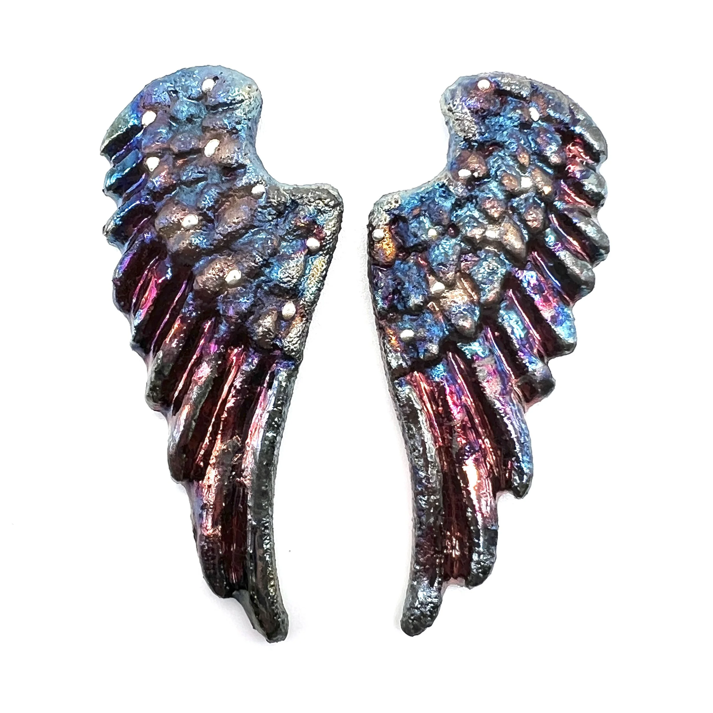 Angel Wings Set of 2 Raku Cabochons Jewelry Supply Handmade by MAKUstudio MAKU raku