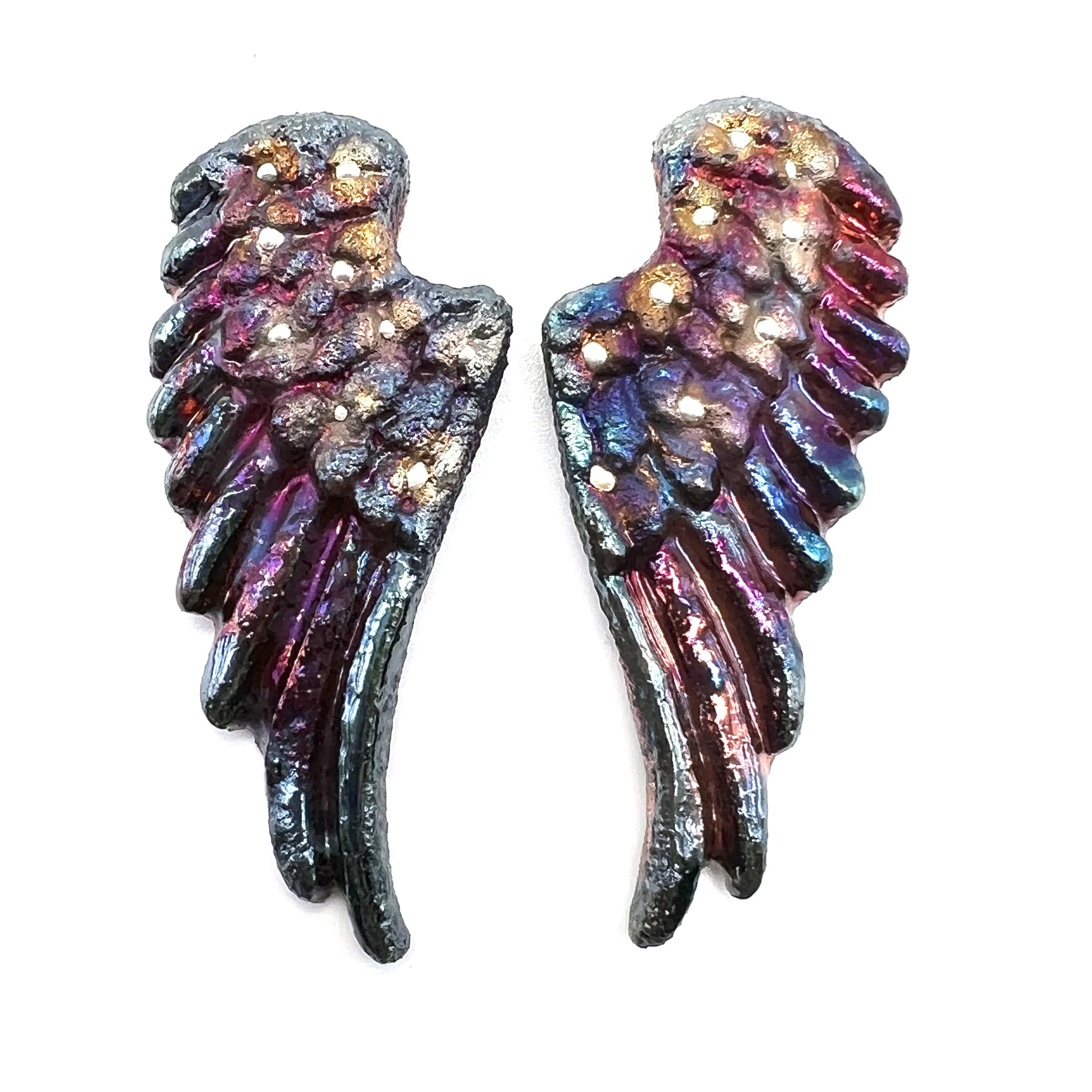 Angel Wings Set of 2 Raku Cabochons Jewelry Supply Handmade by MAKUstudio MAKU raku